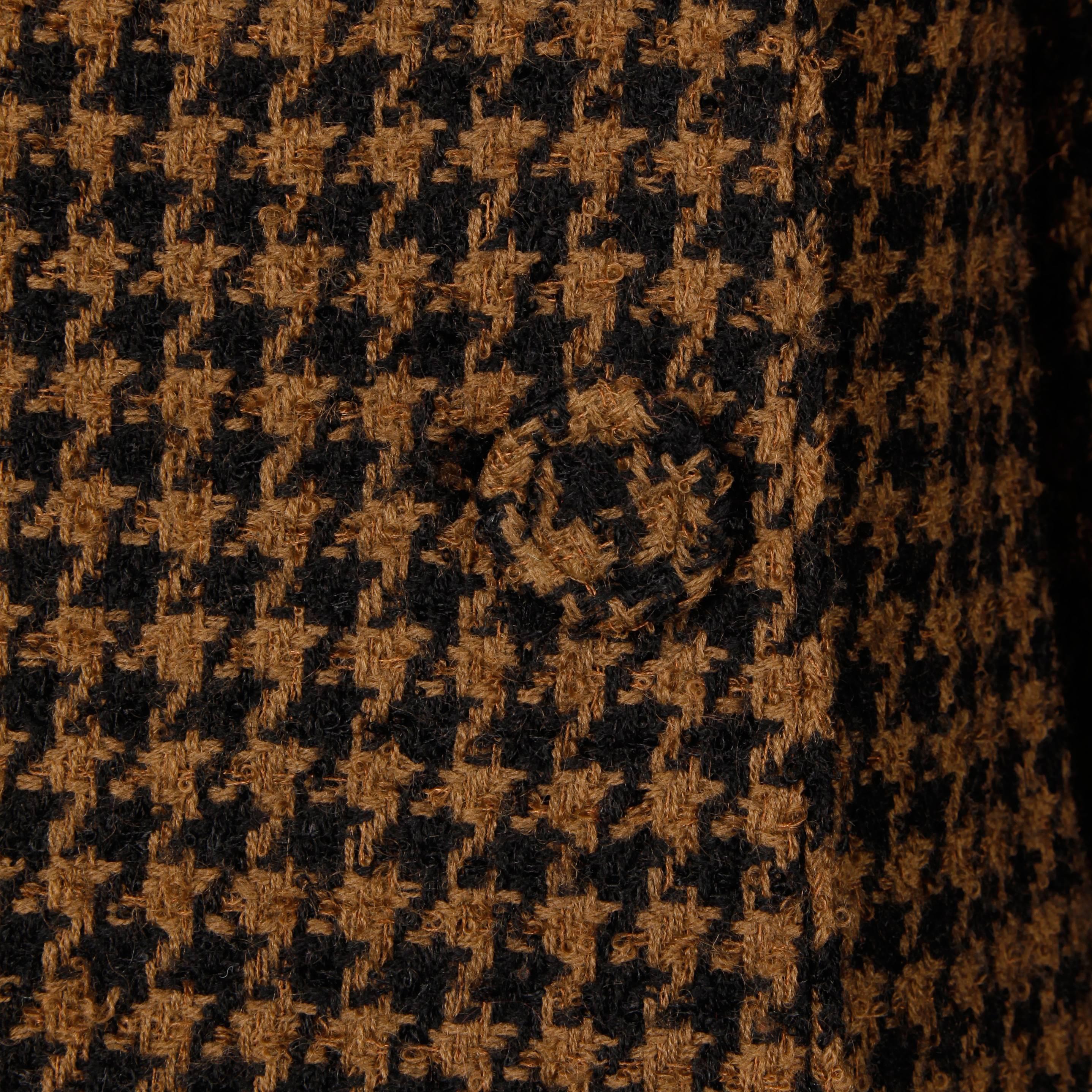1960er Mr. Blackwell Maßgeschneiderte Vintage Jacke oder Mantel aus Wolle mit Hahnentritt in Schwarz und Braun im Angebot 1