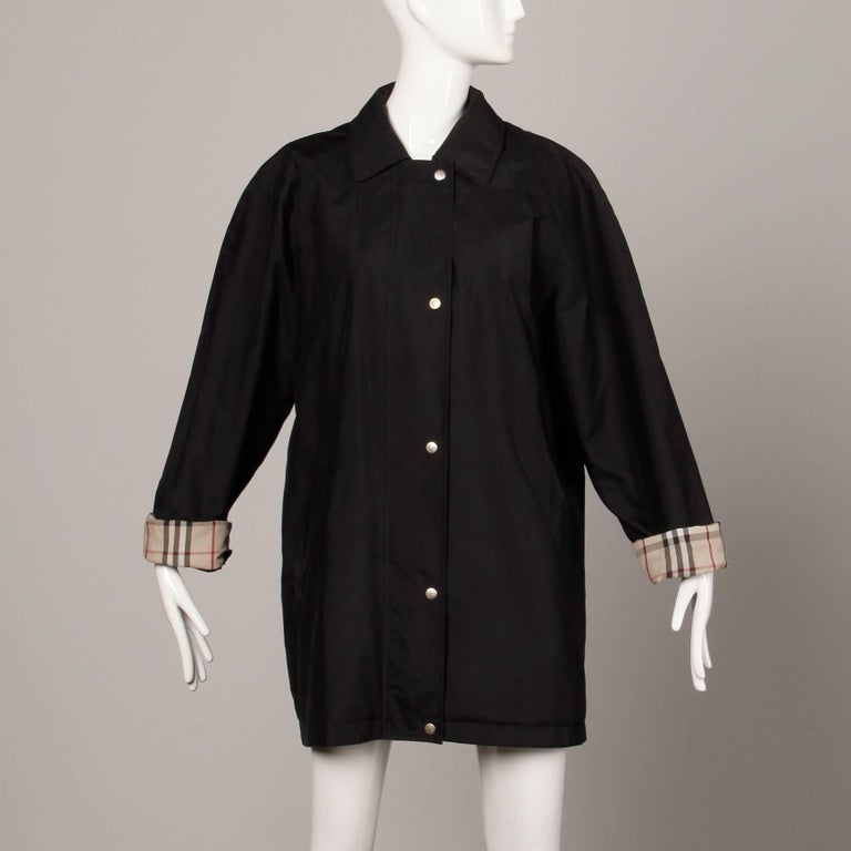 Burberry Black Rain Coat or Jacket with Nova Plaid Lining + Detachable