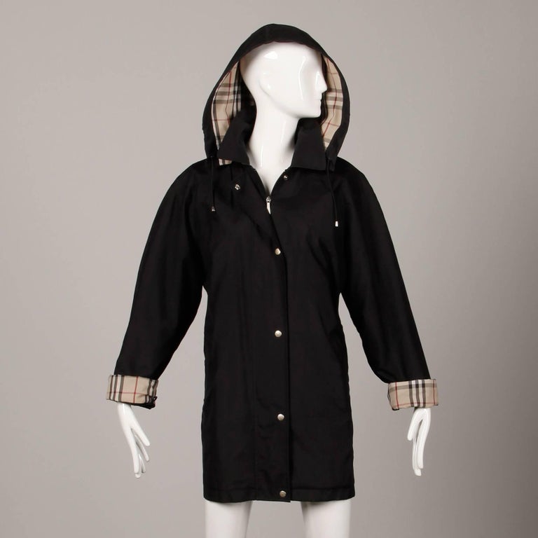 Burberry Black Rain Coat or Jacket with Nova Plaid Lining + Detachable Hood  at 1stDibs | burberry raincoat with hood, burberry rain jacket with hood, burberry  rain coat with hood