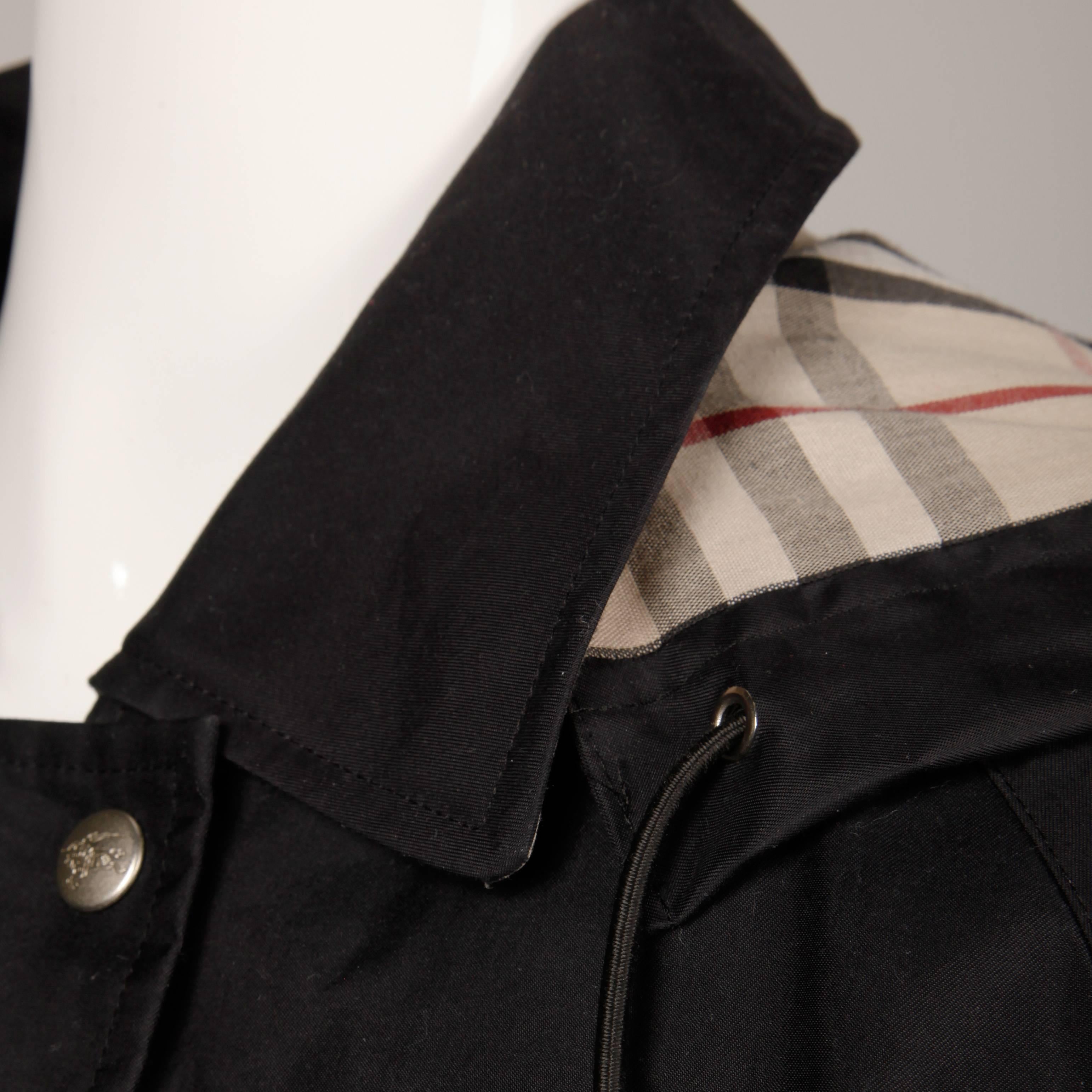 Burberry Black Rain Coat or Jacket with Nova Plaid Lining + Detachable Hood 1