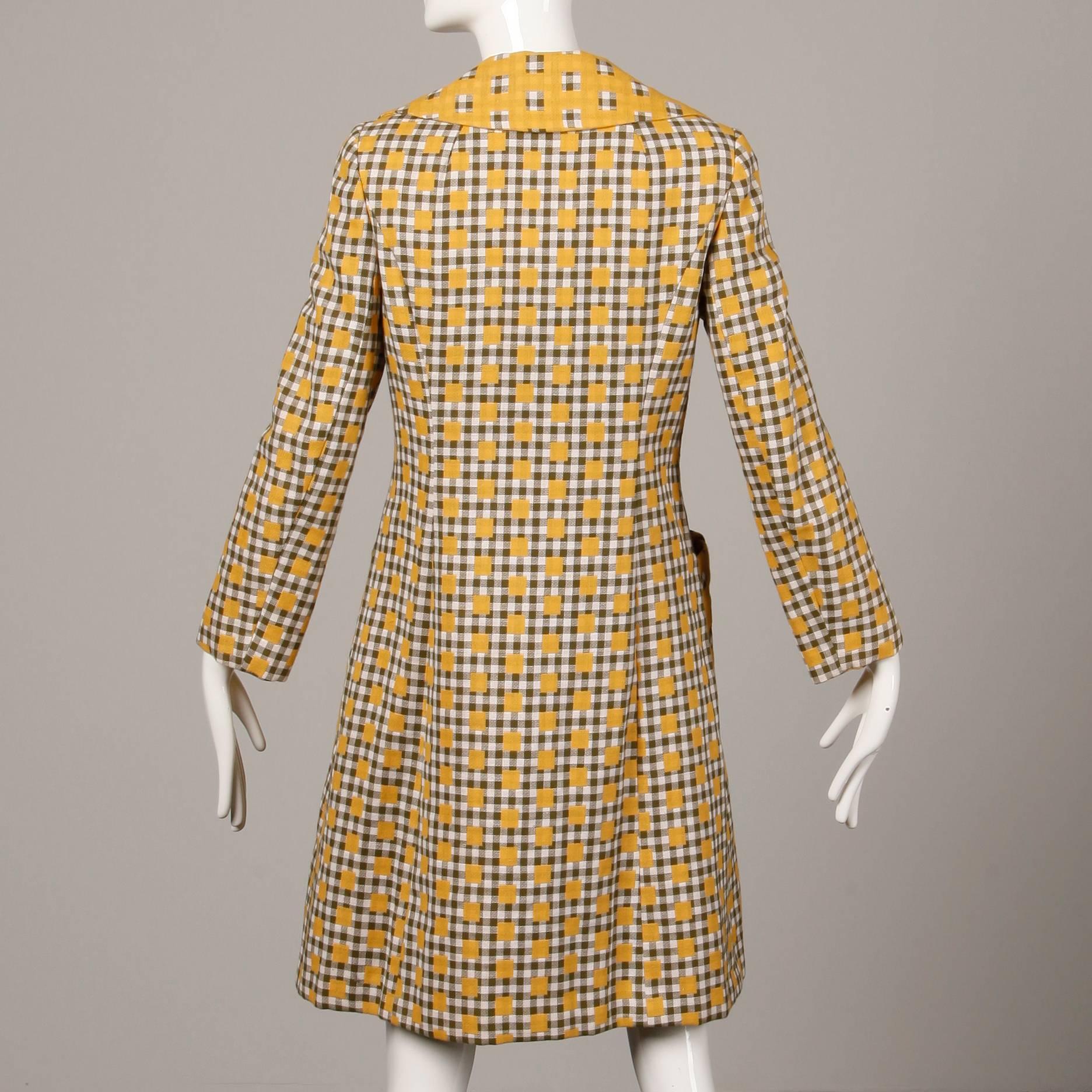 1960s Jack Feit Vintage Yellow Gingham Print Coat + Dress 2-Piece Ensemble 1