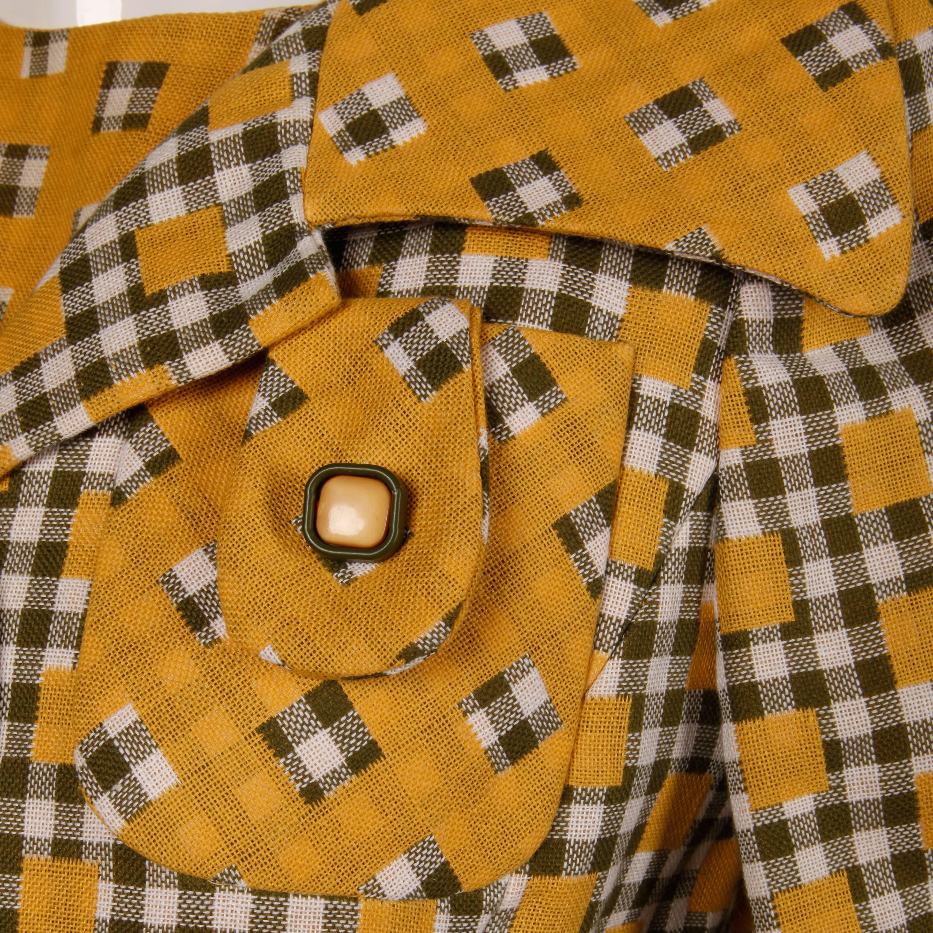 Women's 1960s Jack Feit Vintage Yellow Gingham Print Coat + Dress 2-Piece Ensemble