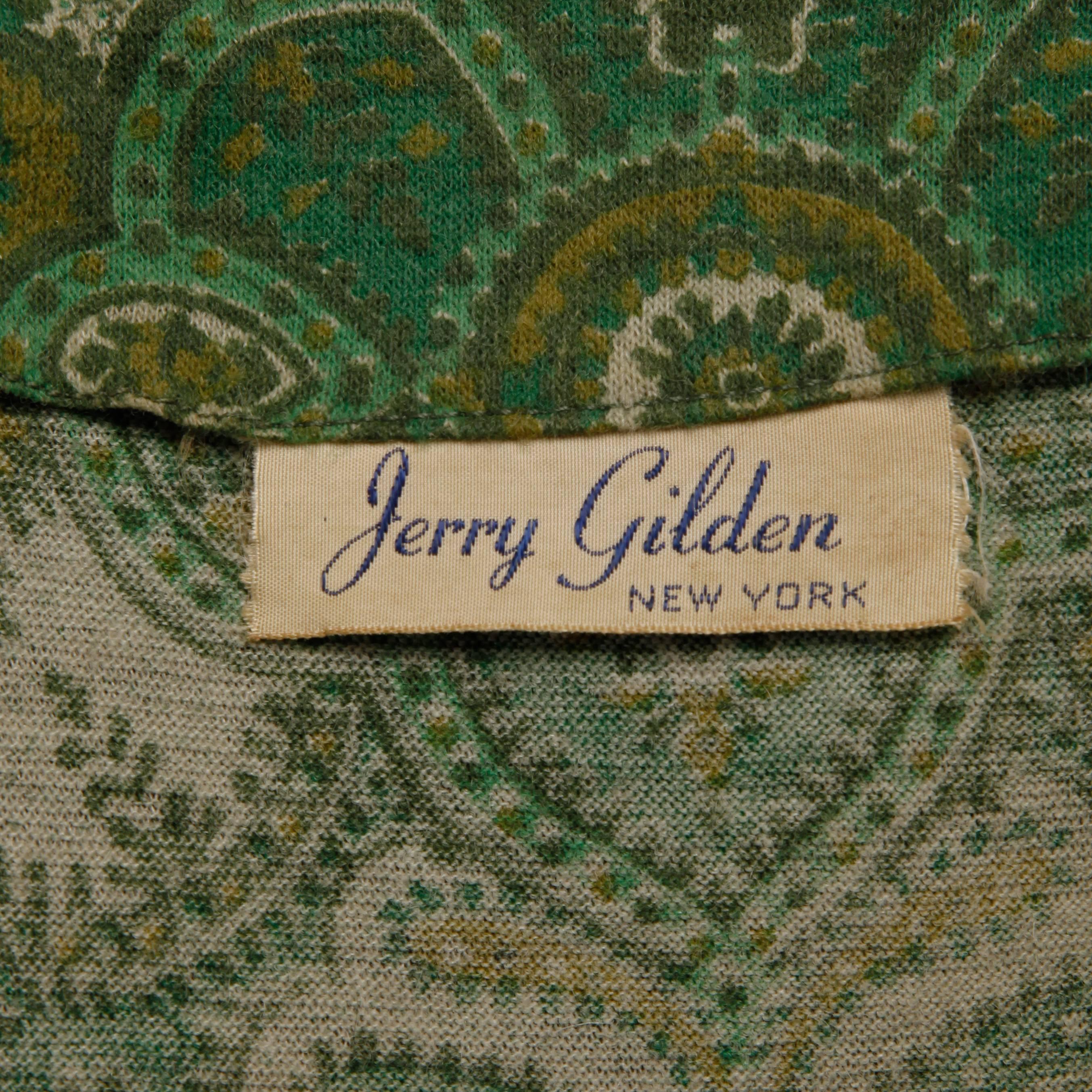 1950s Jerry Gilden Vintage Green Paisley Wool Day Dress with Ascot Bow Tie 1