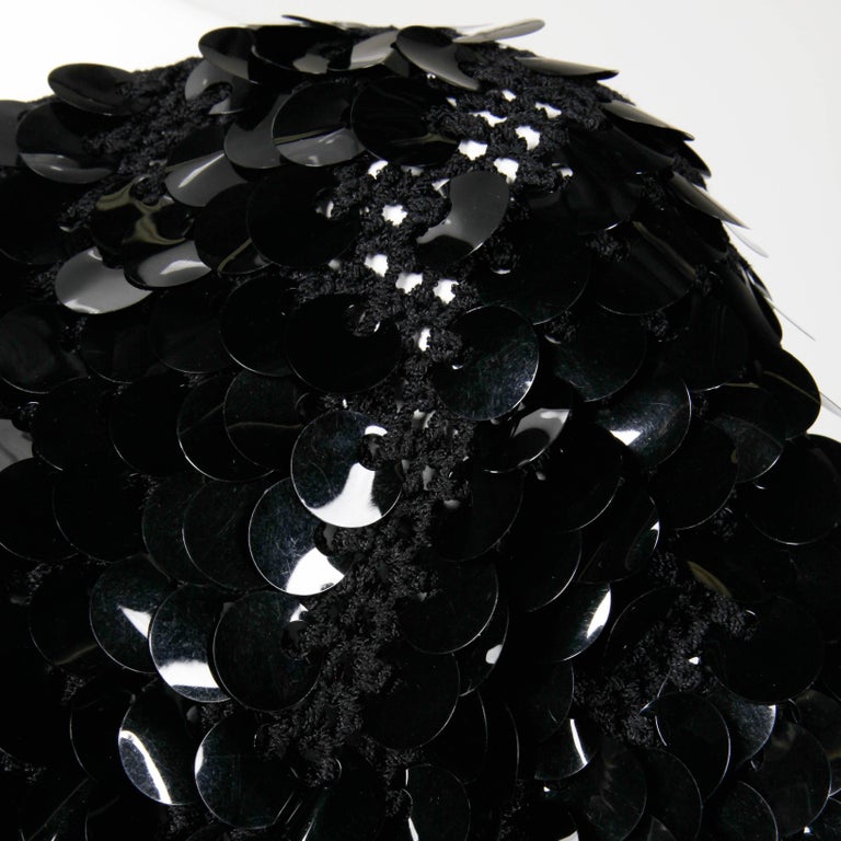 1980s Oscar de la Renta Vintage Black Knit SparklySequin Paillettes Top or Shirt For Sale 3