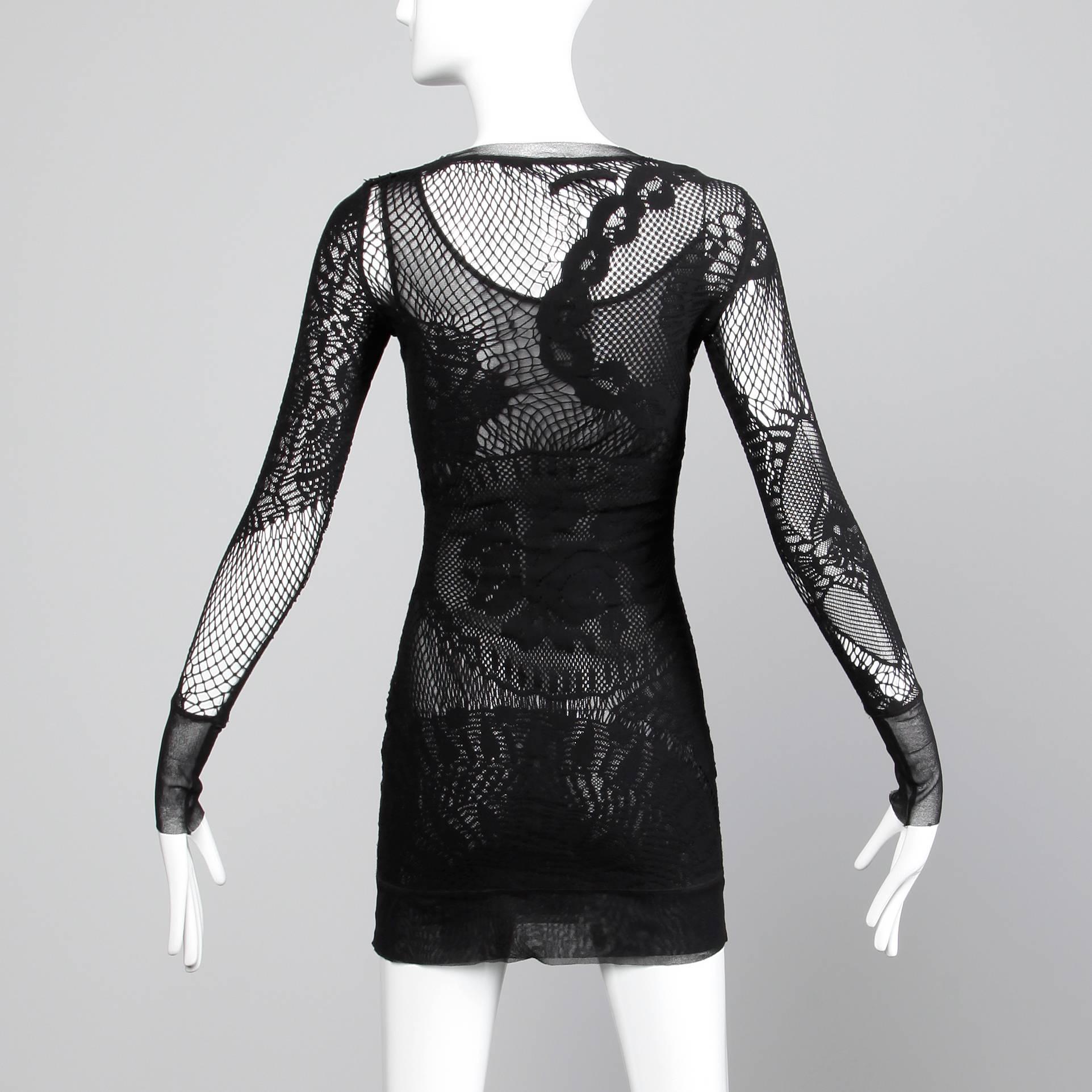 Jean Paul Gaultier Black Sheer Mesh Cut Out Mesh Lace Body Con Dress 1