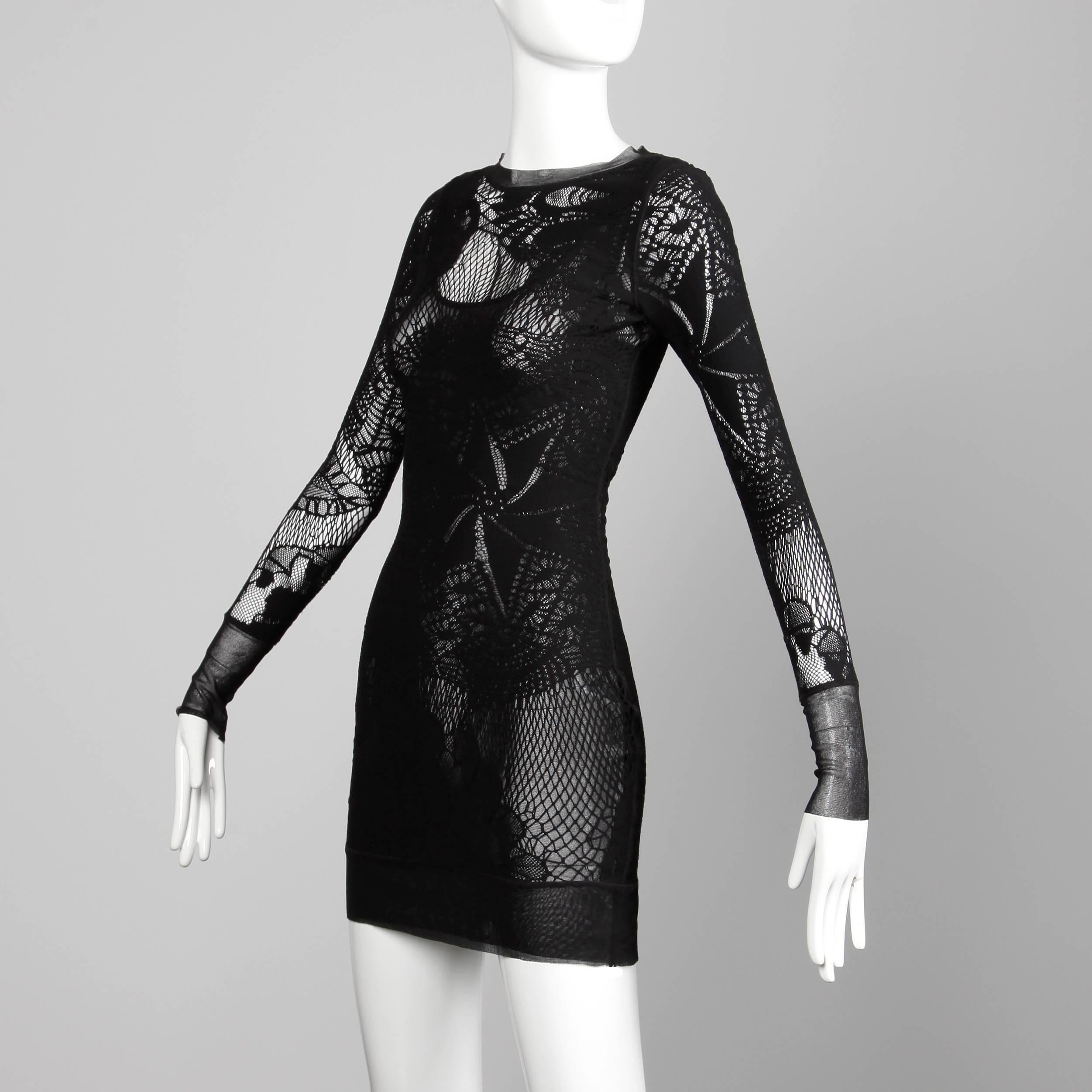 Women's Jean Paul Gaultier Black Sheer Mesh Cut Out Mesh Lace Body Con Dress