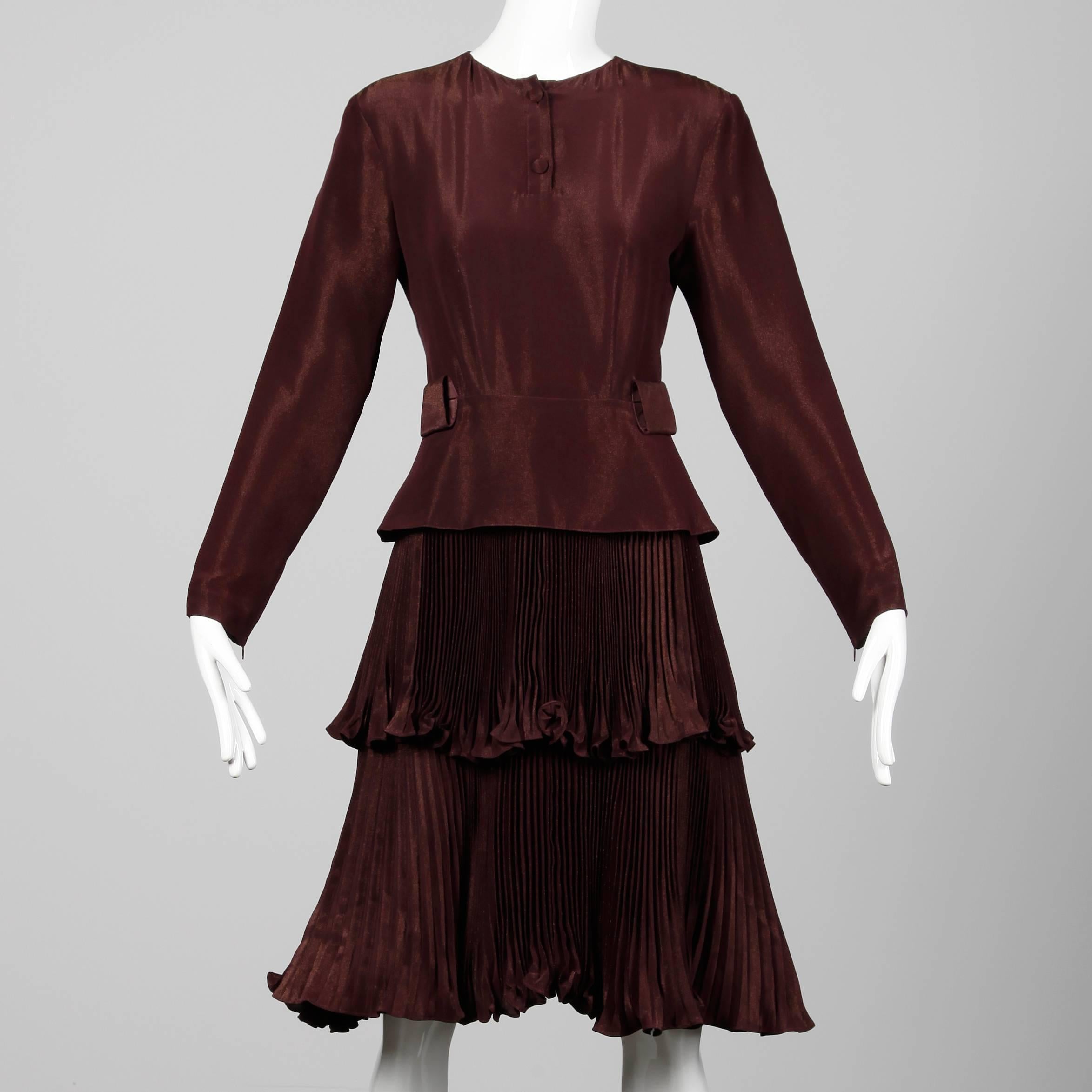 copper pleated dress