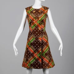 1970s Malcolm Starr- Attributed Vintage Op Art Geometric Printed Velvet Dress