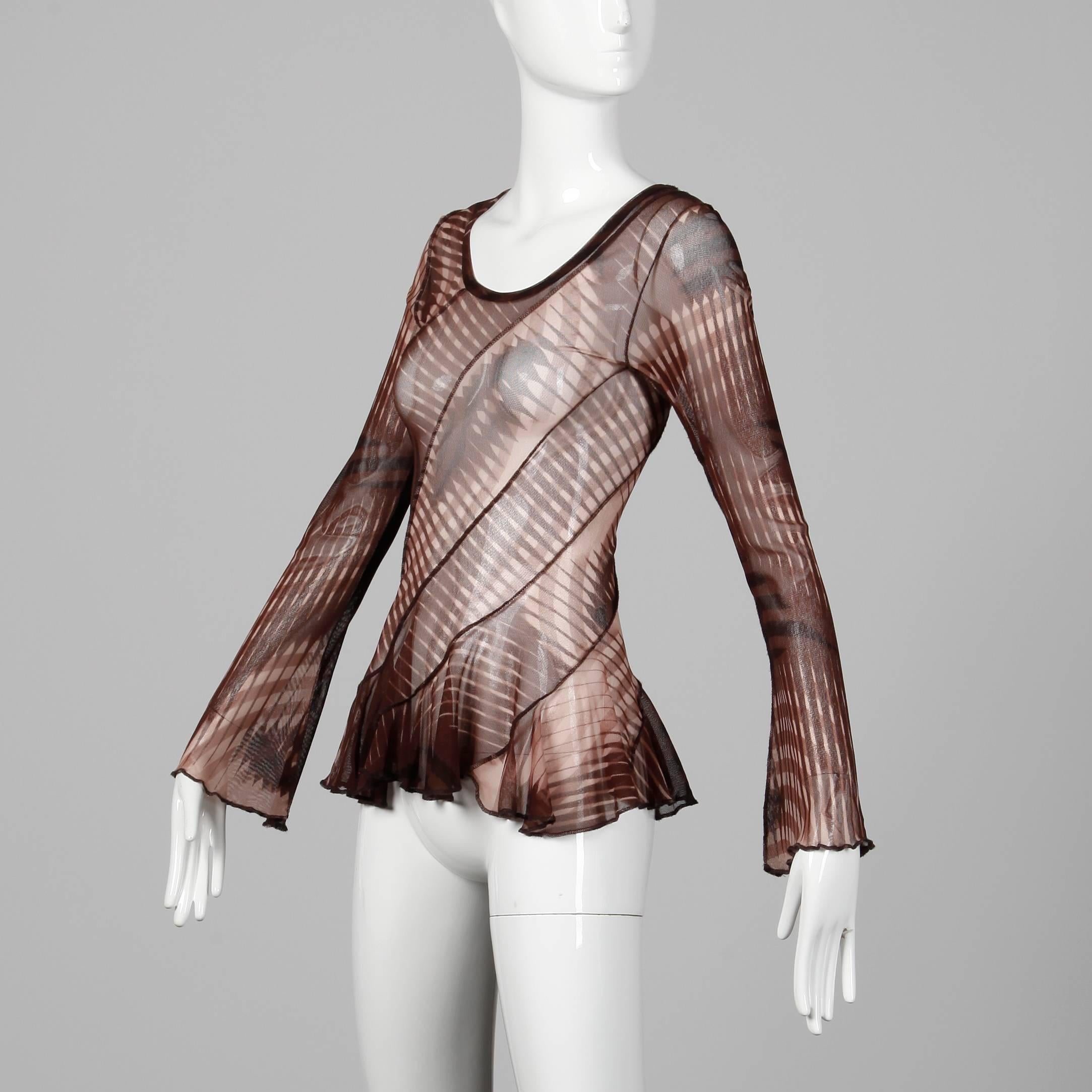 Jean Paul Gaultier Vintage Sheer Mesh Graphic Print Top or Shirt, 1990s  In Excellent Condition In Sparks, NV