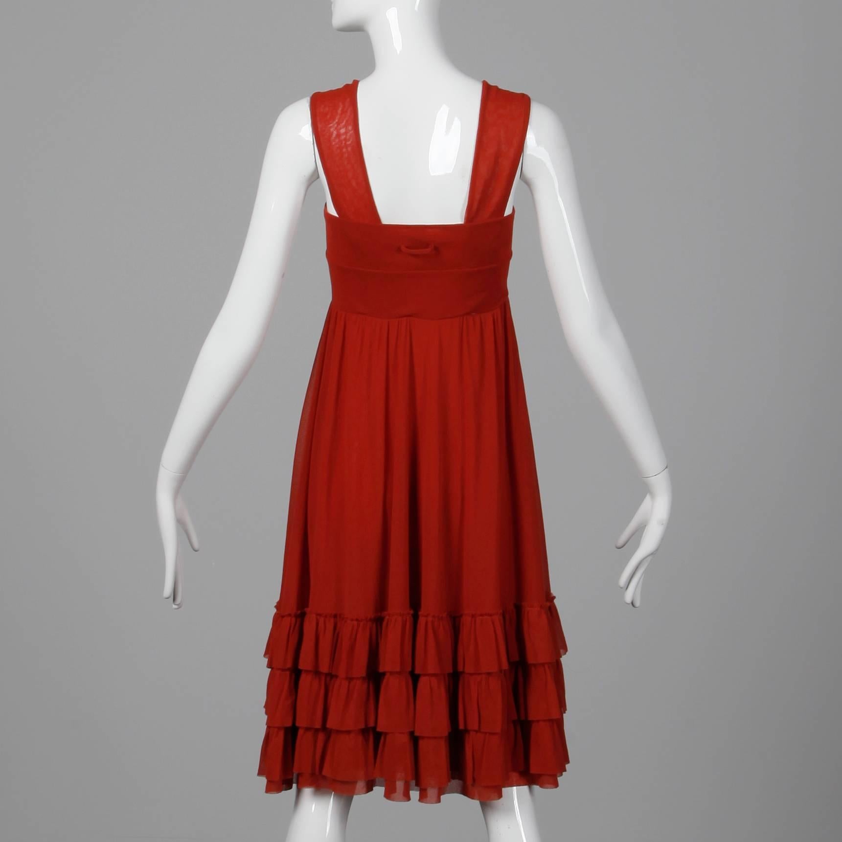 Jean Paul Gaultier Brick Red Mesh Dress with Ruffled Hemline 1