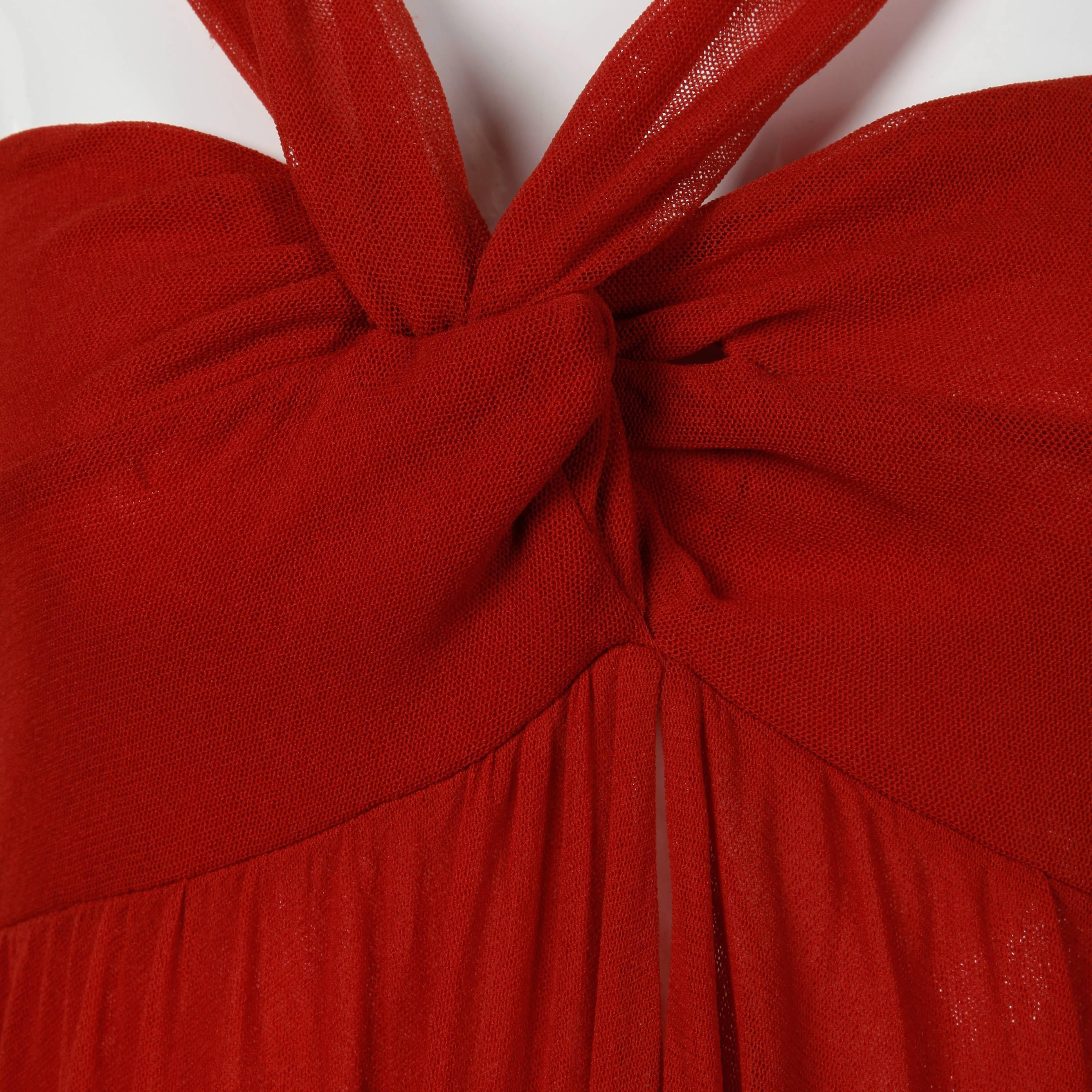 Jean Paul Gaultier Brick Red Mesh Dress with Ruffled Hemline 2