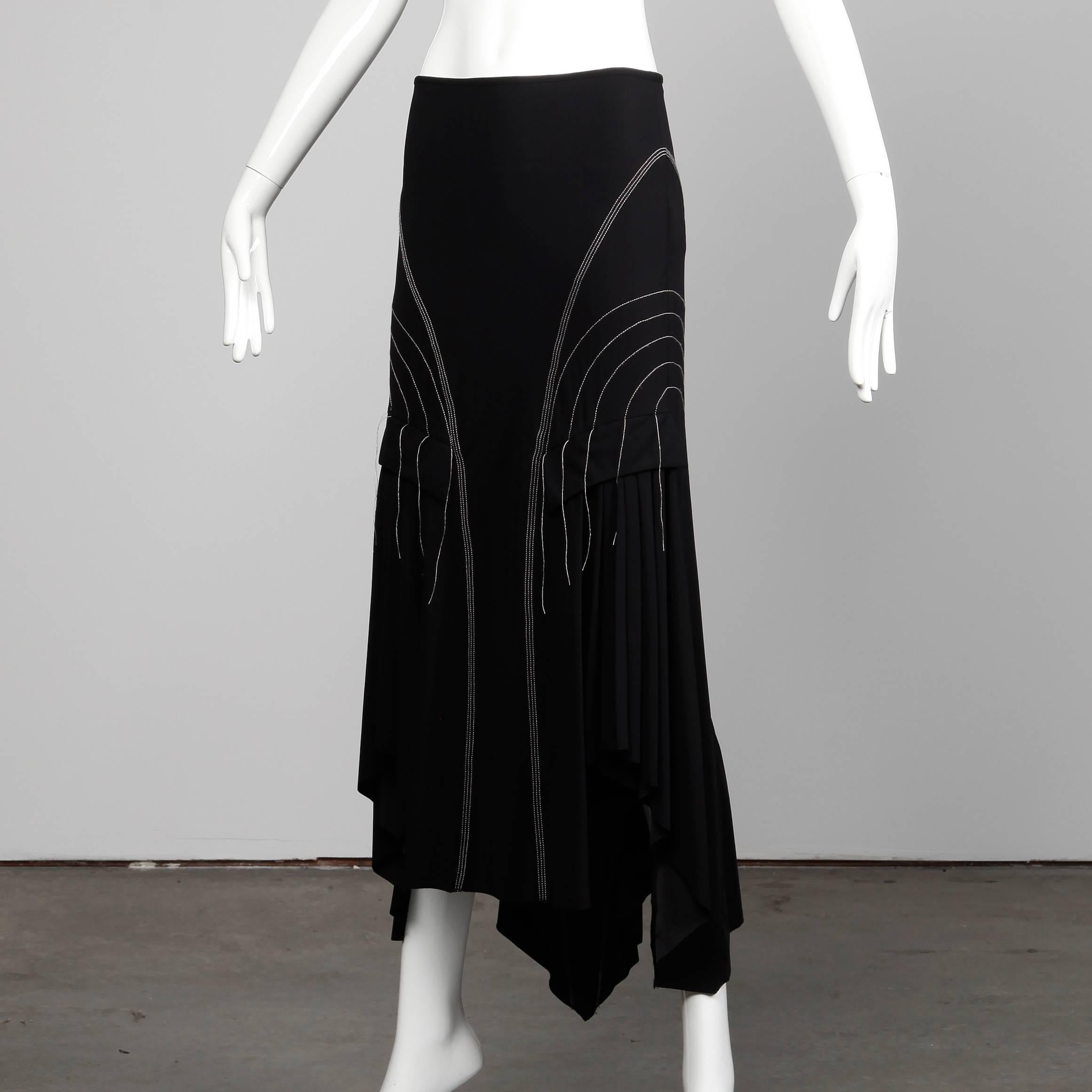 Women's 1990s Marithe' + Francois Girbaud Vintage Avant Garde Black High Low Maxi Skirt