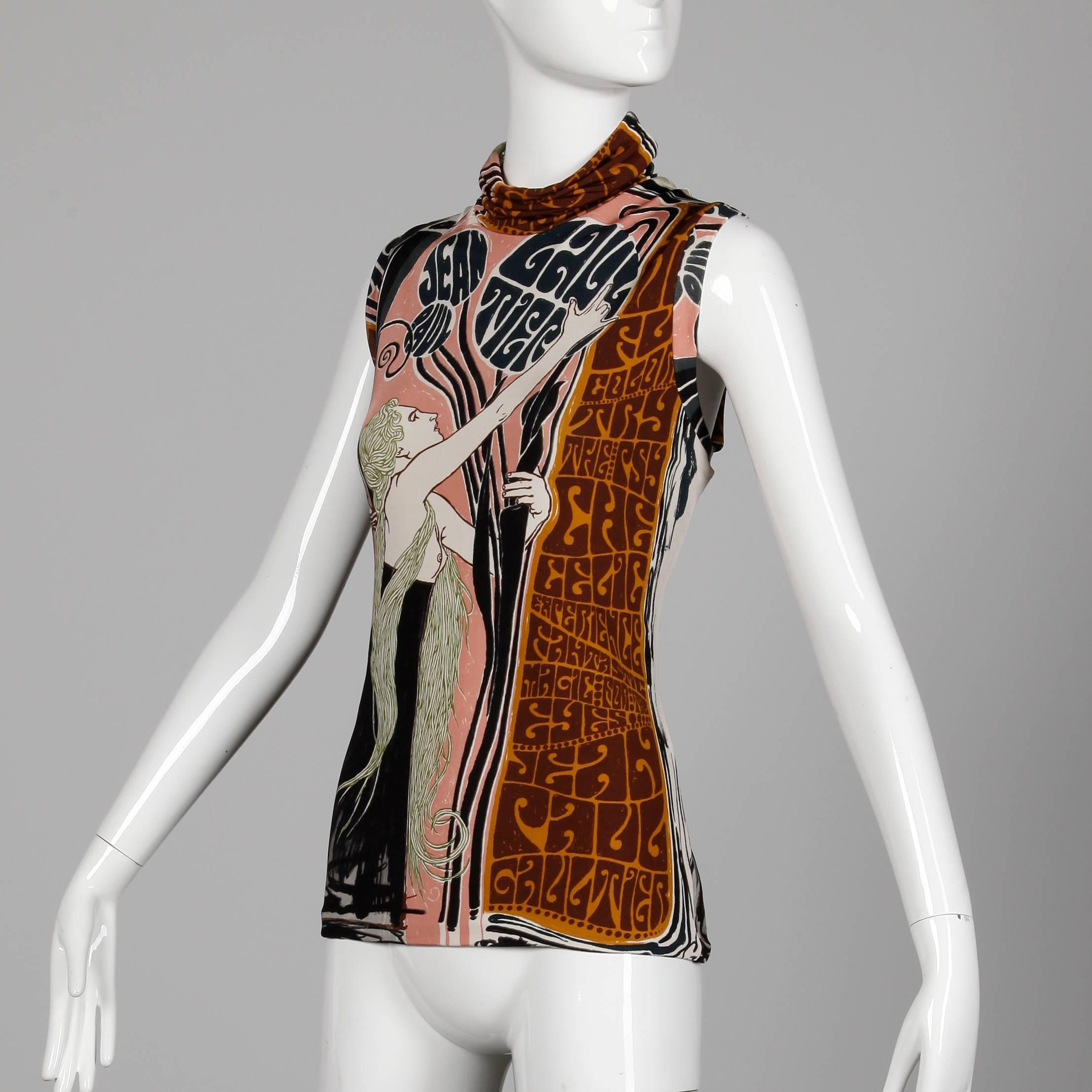 Black Jean Paul Gaultier Art Nouveau Fairy Graphic Jersey Knit Tank Top or Shirt