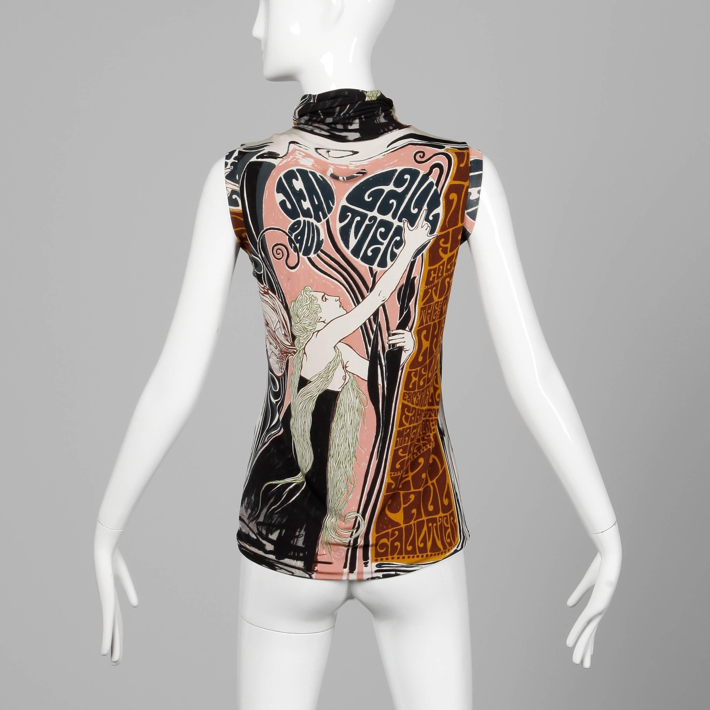 Jean Paul Gaultier Art Nouveau Fairy Graphic Jersey Knit Tank Top or Shirt In Excellent Condition In Sparks, NV