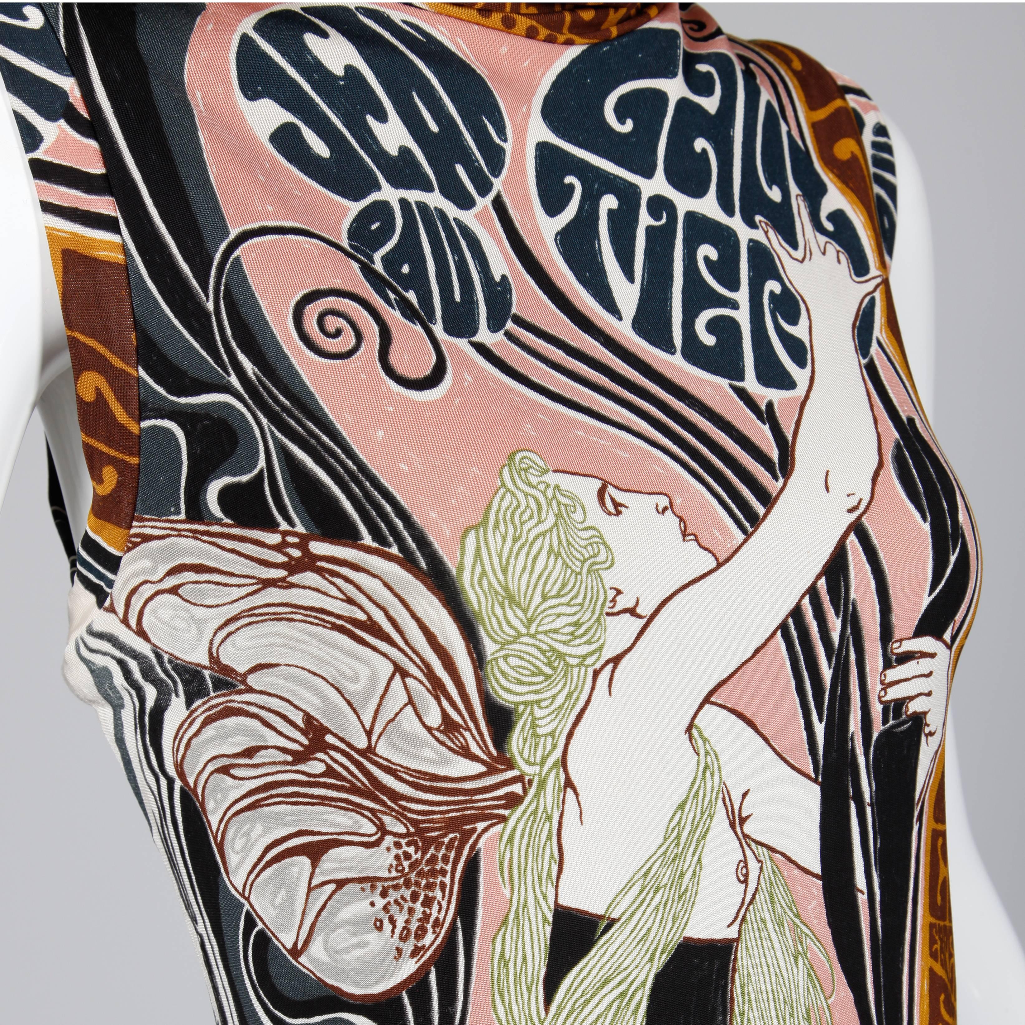 Women's Jean Paul Gaultier Art Nouveau Fairy Graphic Jersey Knit Tank Top or Shirt