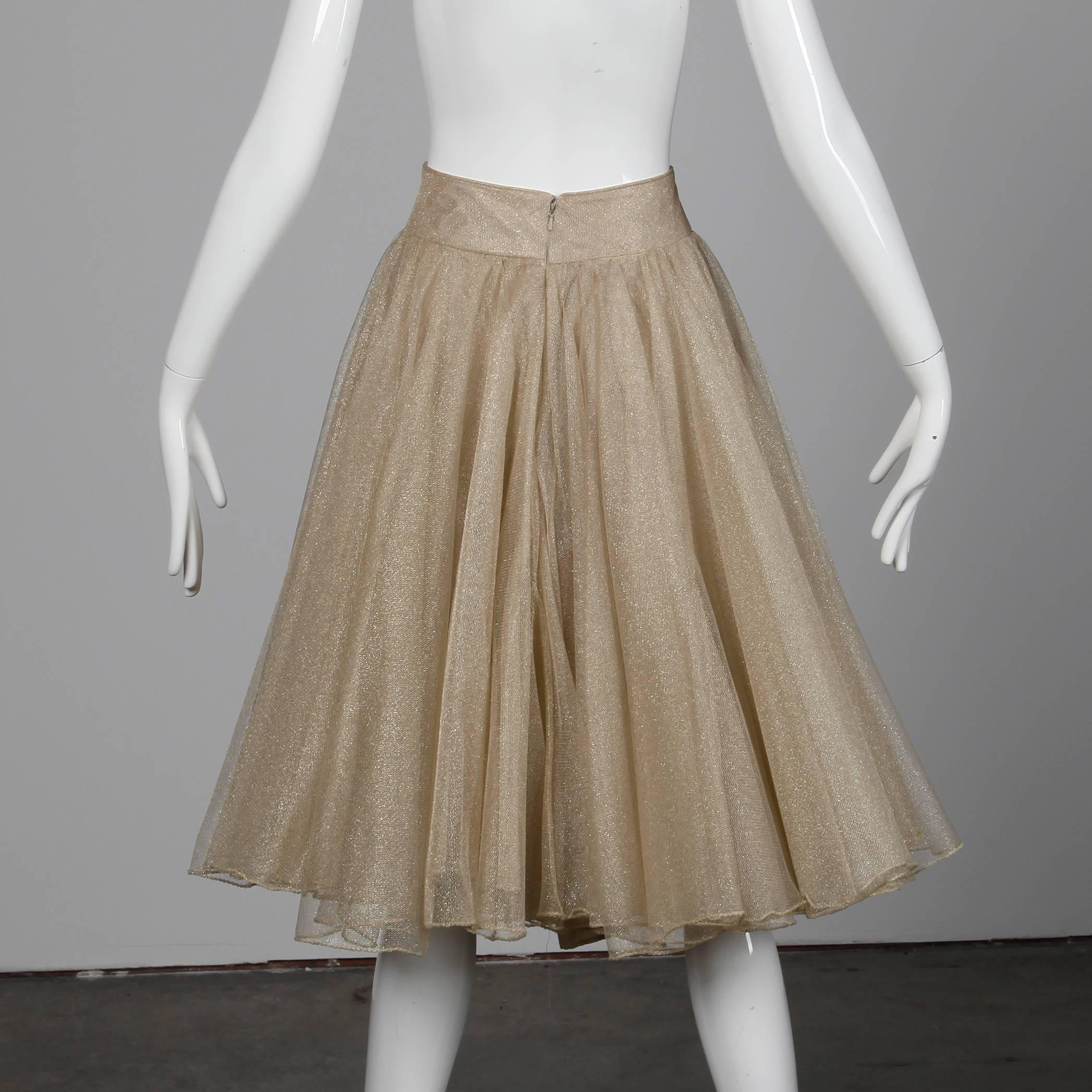 Eavis & Brown Metallic Gold Mesh Silk Full Sweep Ballerina Circle Skirt 1