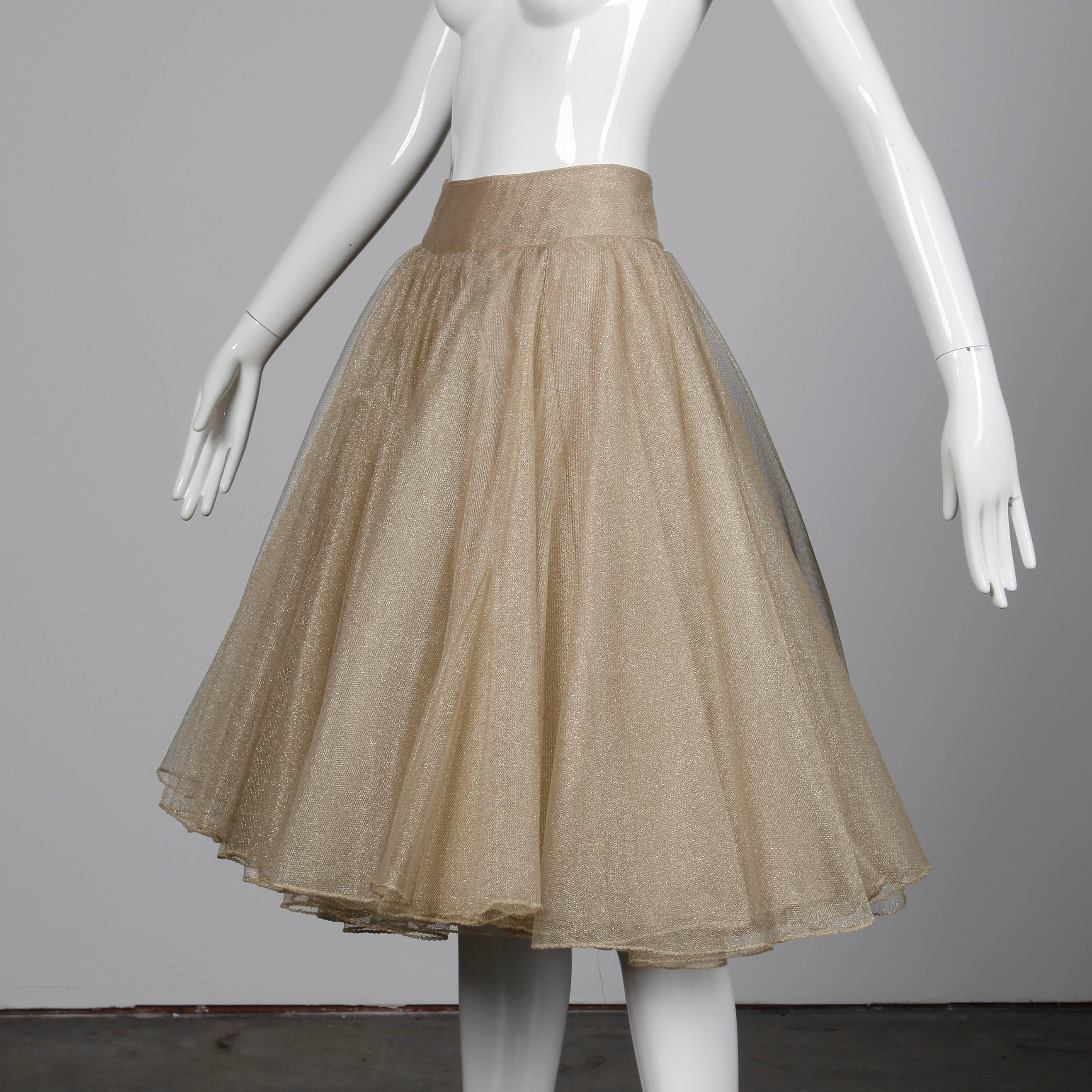 Women's or Men's Eavis & Brown Metallic Gold Mesh Silk Full Sweep Ballerina Circle Skirt