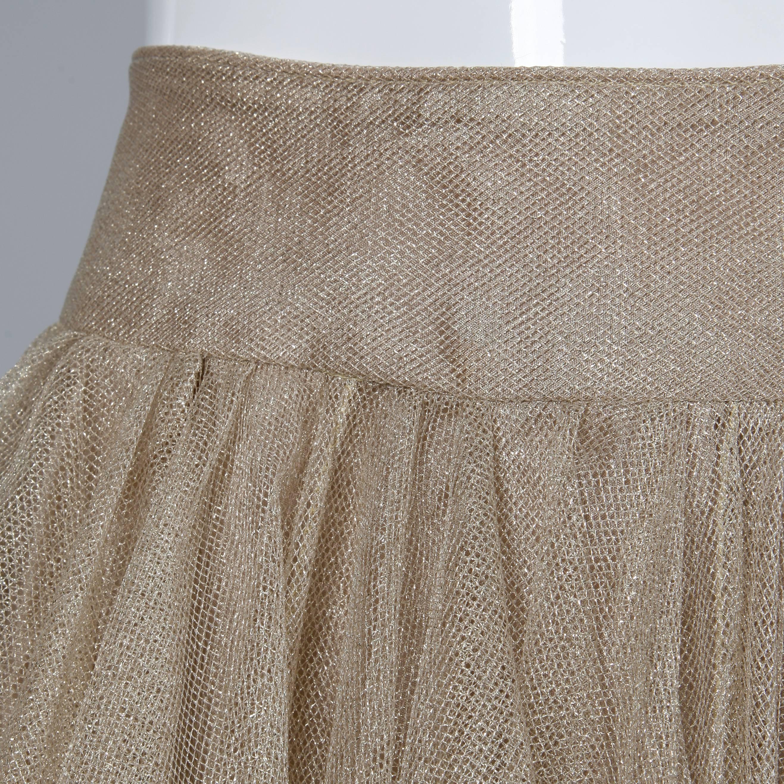 Eavis & Brown Metallic Gold Mesh Silk Full Sweep Ballerina Circle Skirt 2