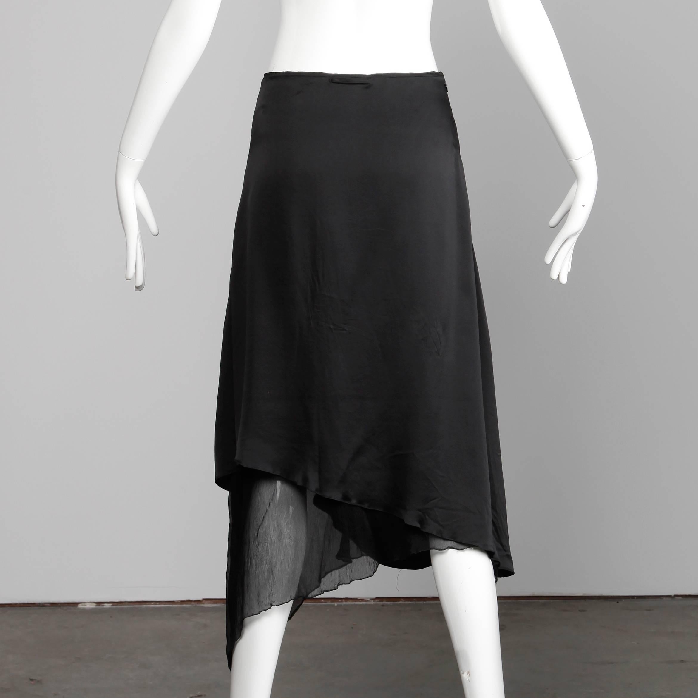 1990s Jean Paul Gaultier Femme Vintage Avant Garde Black Silk Asymmetric Skirt 2