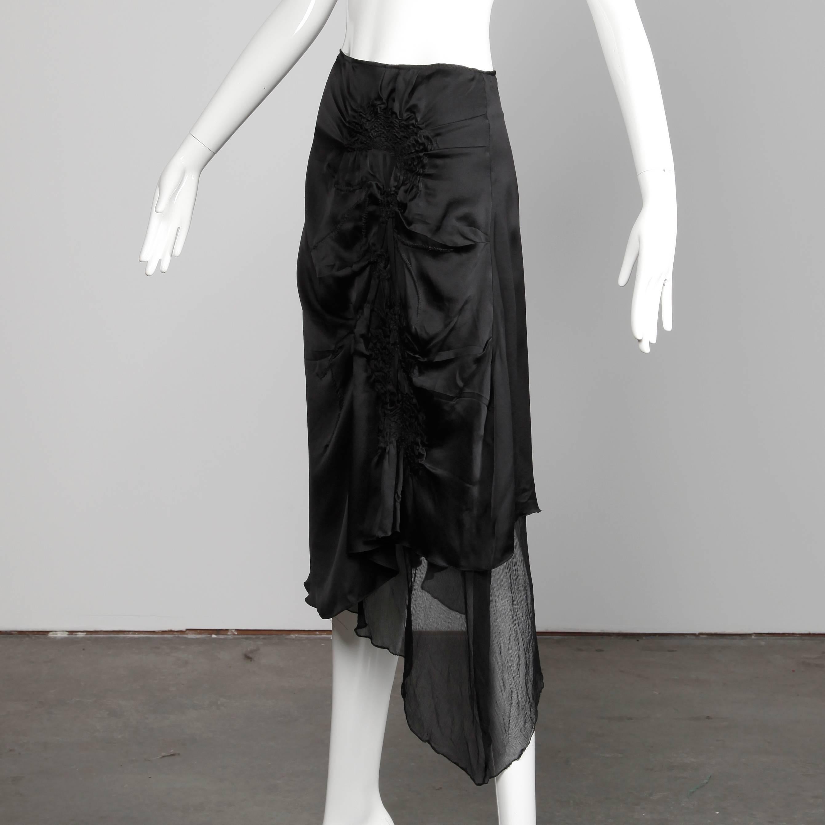 Women's 1990s Jean Paul Gaultier Femme Vintage Avant Garde Black Silk Asymmetric Skirt