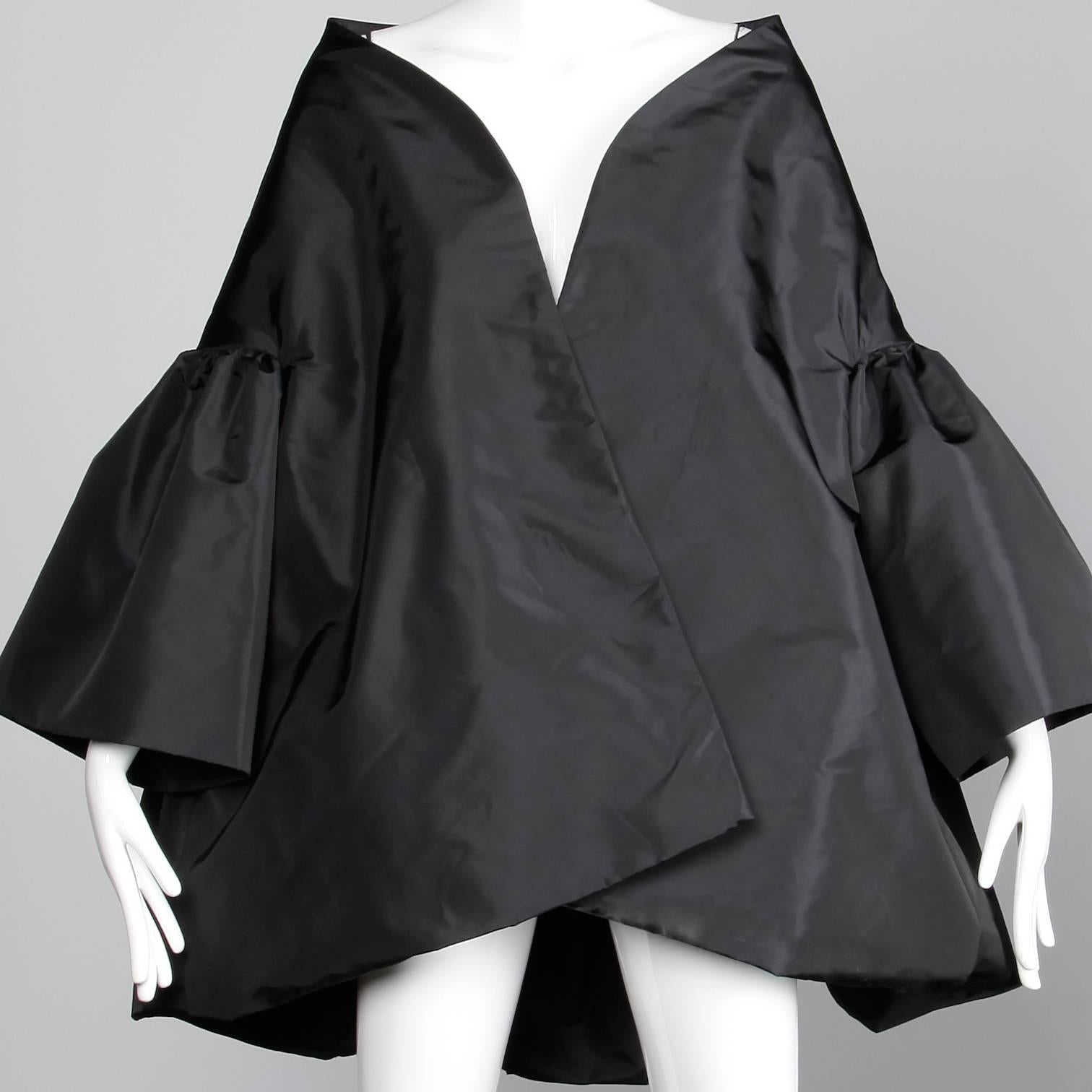 Amazing Victor Costa Black Taffeta Opera Cape Coat or Jacket with Bell Sleeves 2