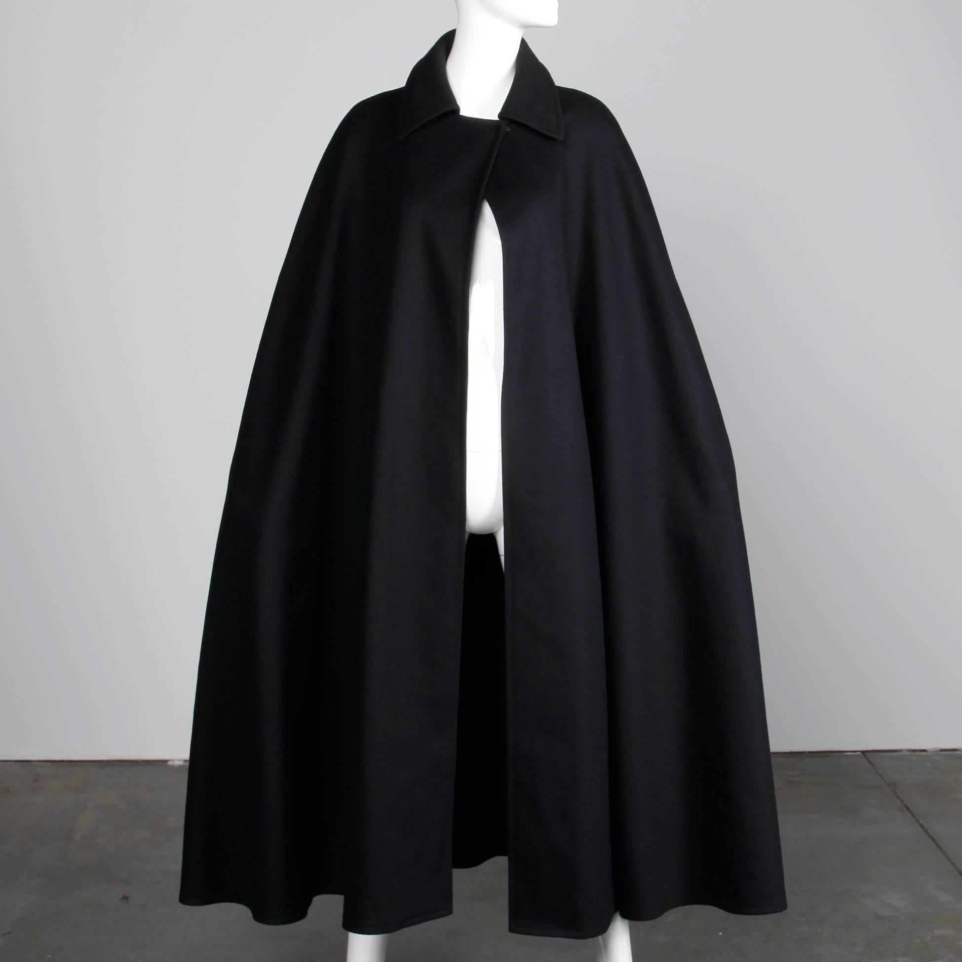 Women's 1970s YSL Yves Saint Laurent Rive Gauche Vintage Black Heavy Wool Cape Coat
