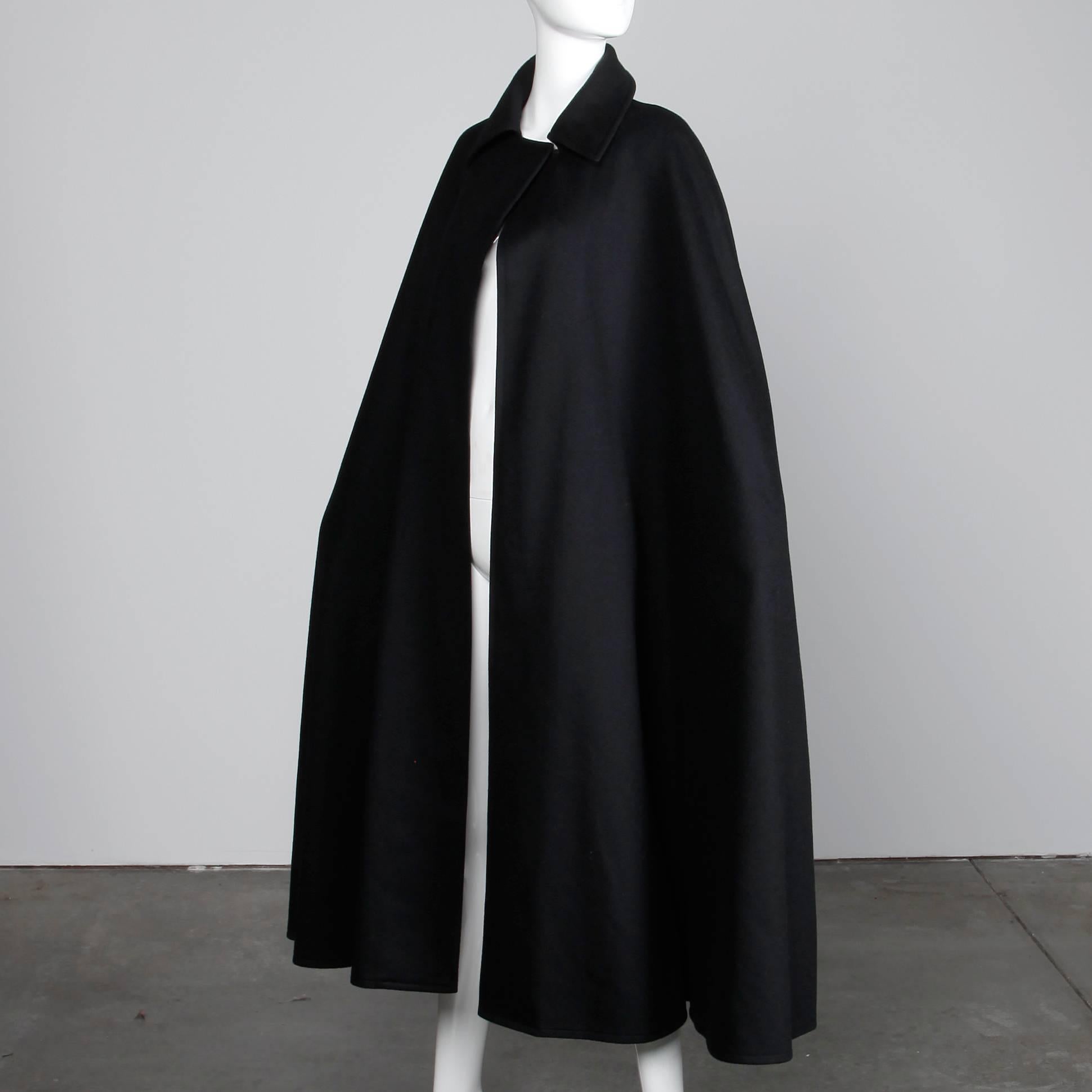 1970s YSL Yves Saint Laurent Rive Gauche Vintage Black Heavy Wool Cape Coat 1