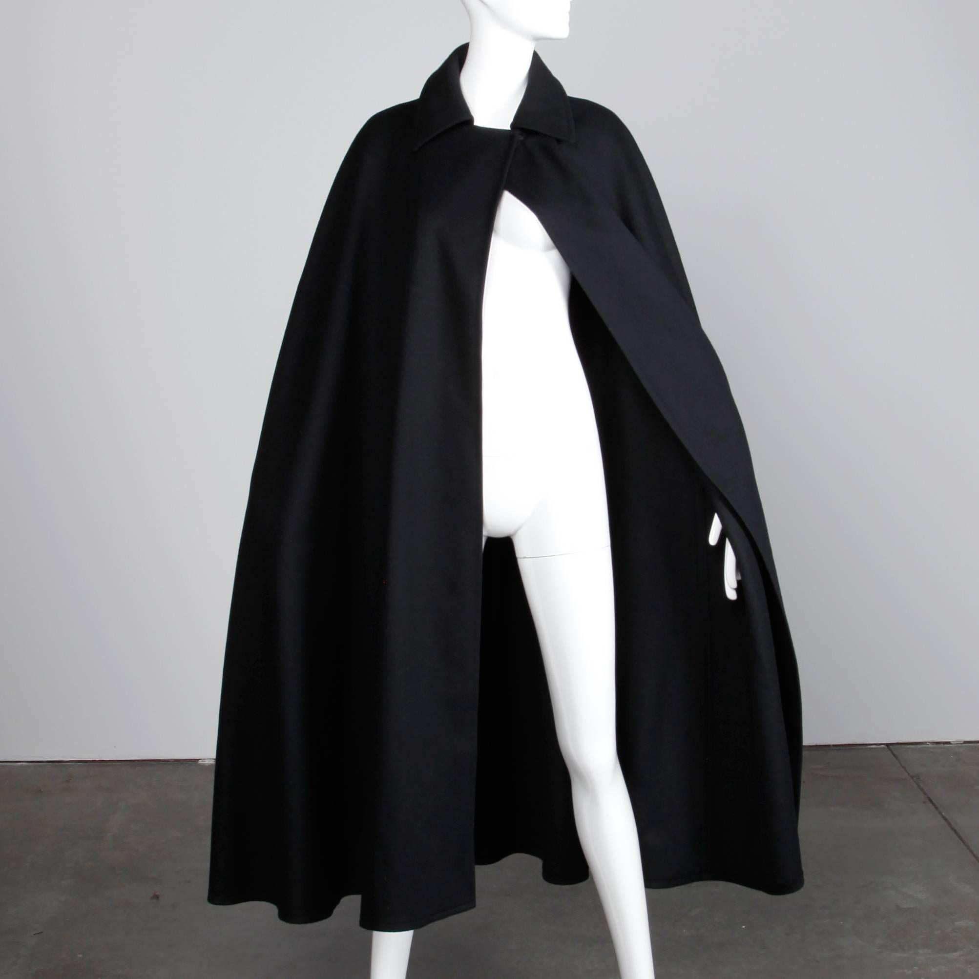 1970s YSL Yves Saint Laurent Rive Gauche Vintage Black Heavy Wool Cape Coat In Excellent Condition In Sparks, NV