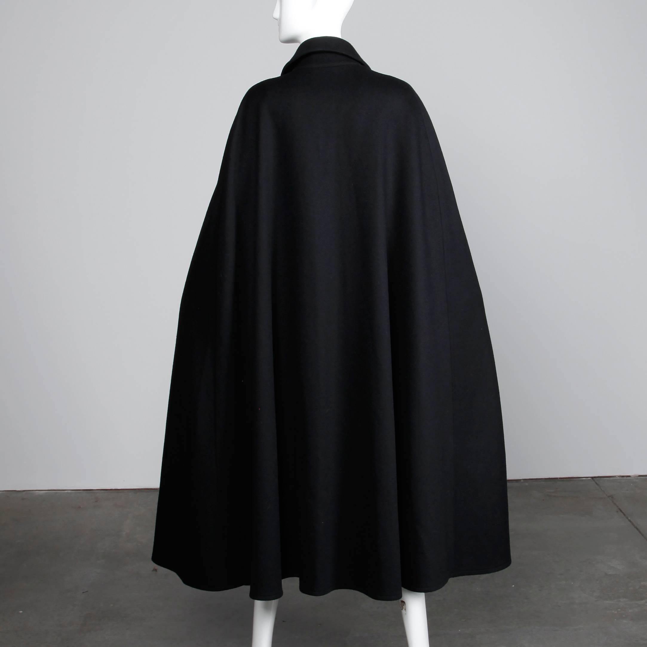 1970s YSL Yves Saint Laurent Rive Gauche Vintage Black Heavy Wool Cape Coat 2