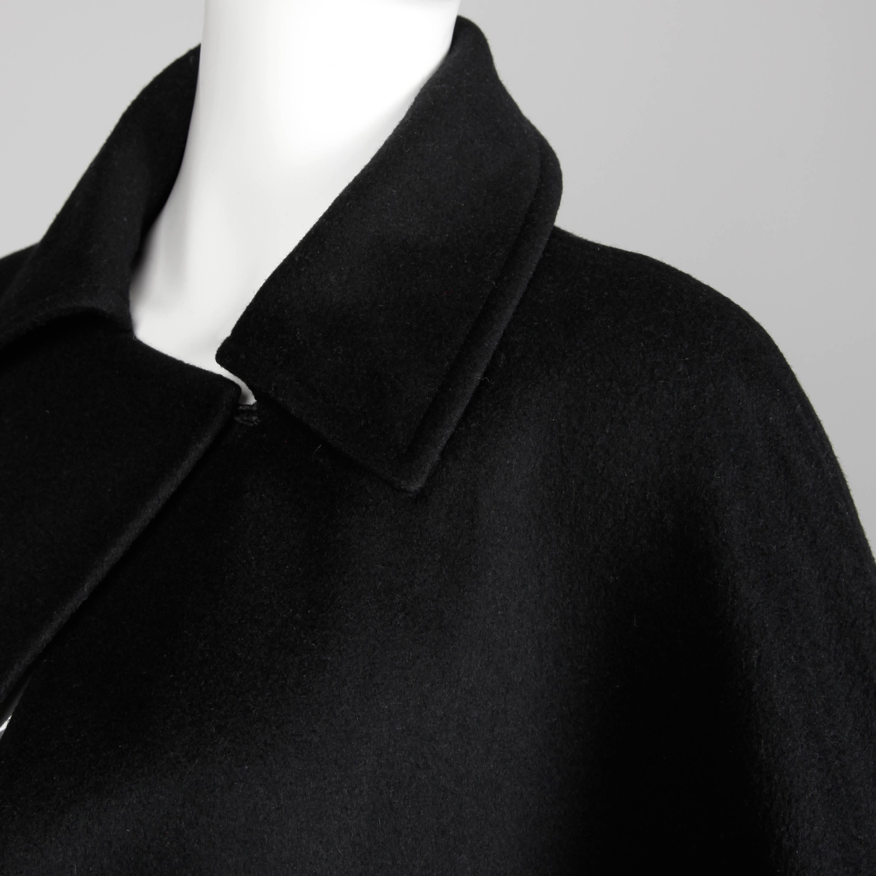 1970s YSL Yves Saint Laurent Rive Gauche Vintage Black Heavy Wool Cape Coat 3