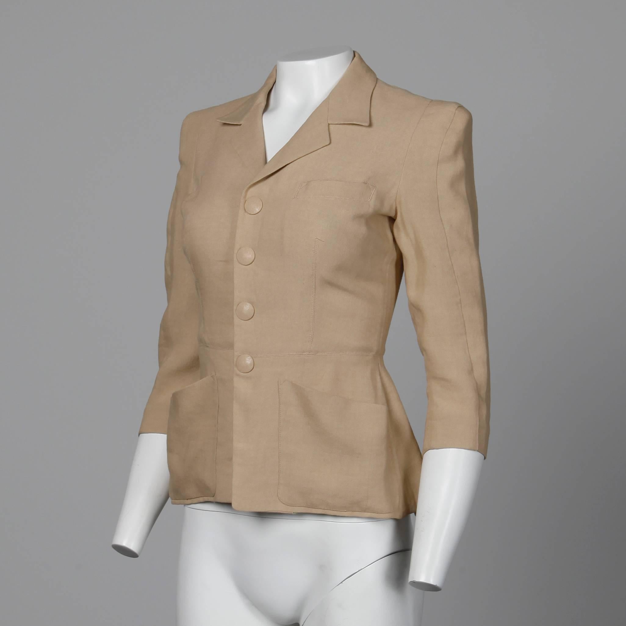 Brown 1990s Jean Paul Gaultier Femme Vintage Beige/ Blush Blazer Jacket