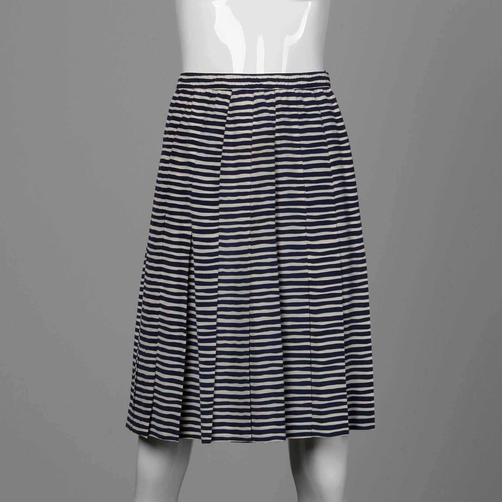 navy blue and white striped skirt