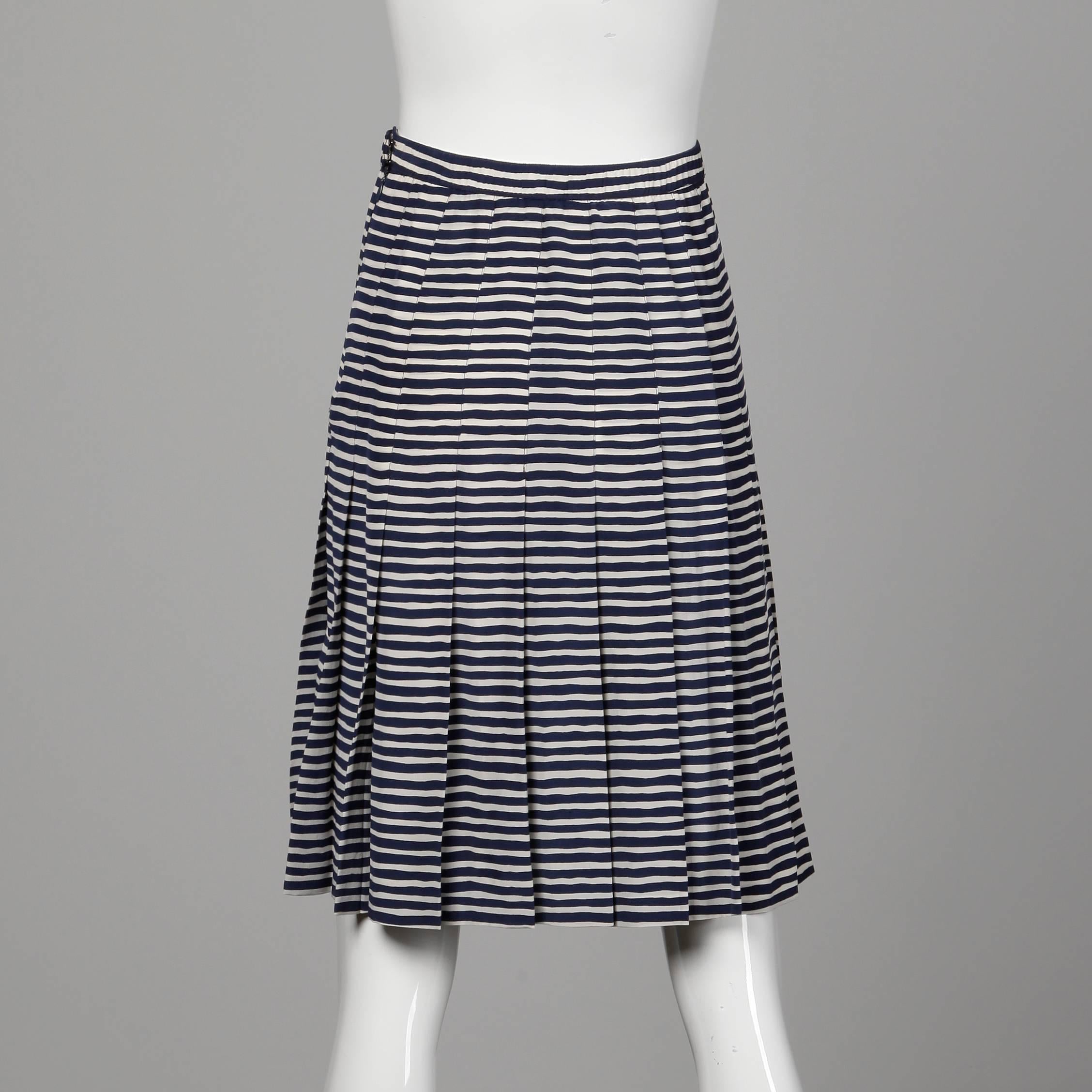 pleated stripe blue skirt