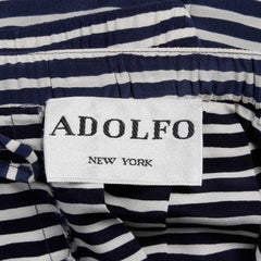 Gonna a pieghe in seta a righe bianche e blu navy di Adolfo Vintage