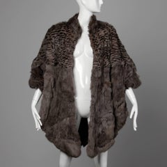 1980s Vintage Leopard Dyed Rabbit Fur Batwing Cape, Coat or Poncho