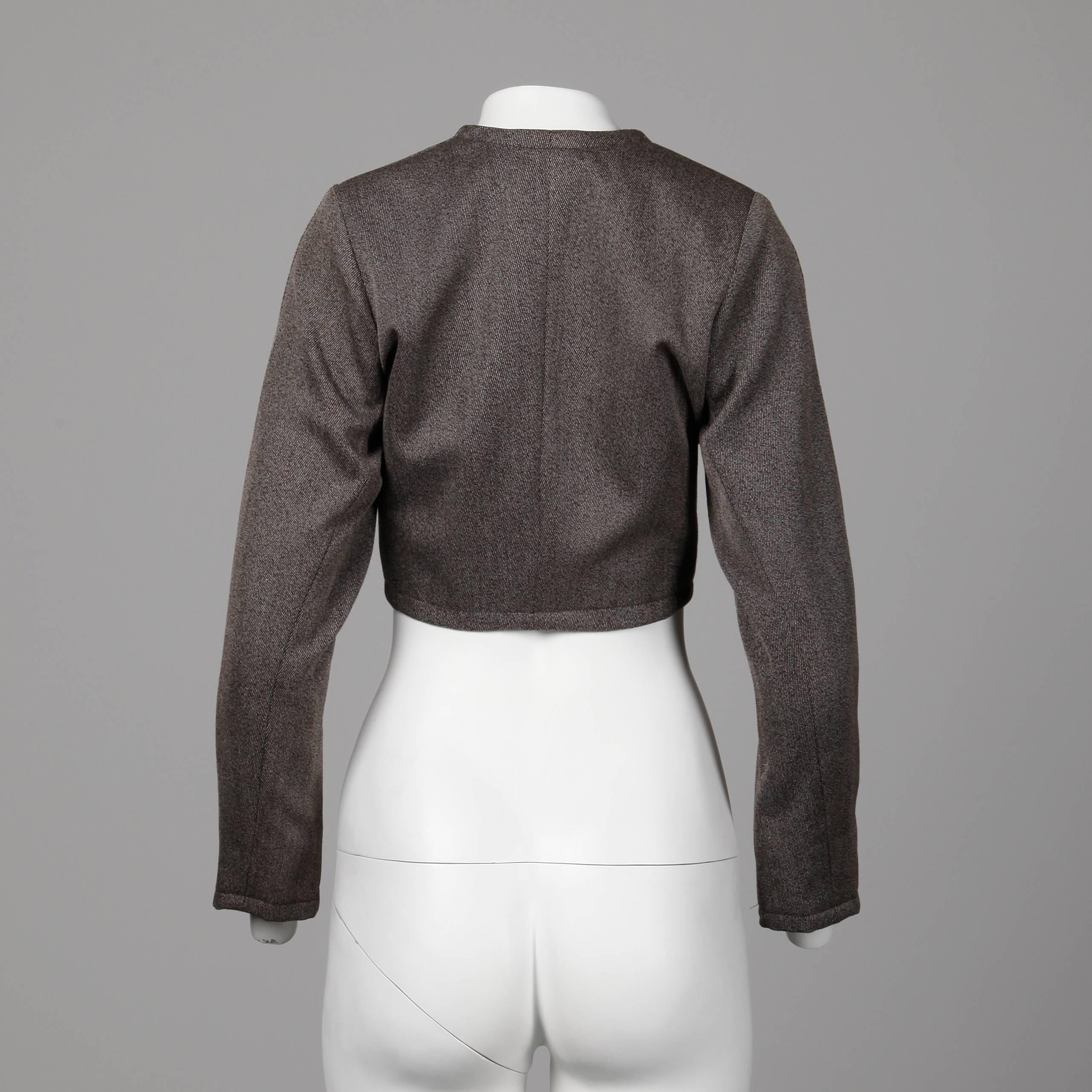 Gray Yves Saint Laurent Vintage YSL Wool Tweed Tailored Cropped Bolero Jacket