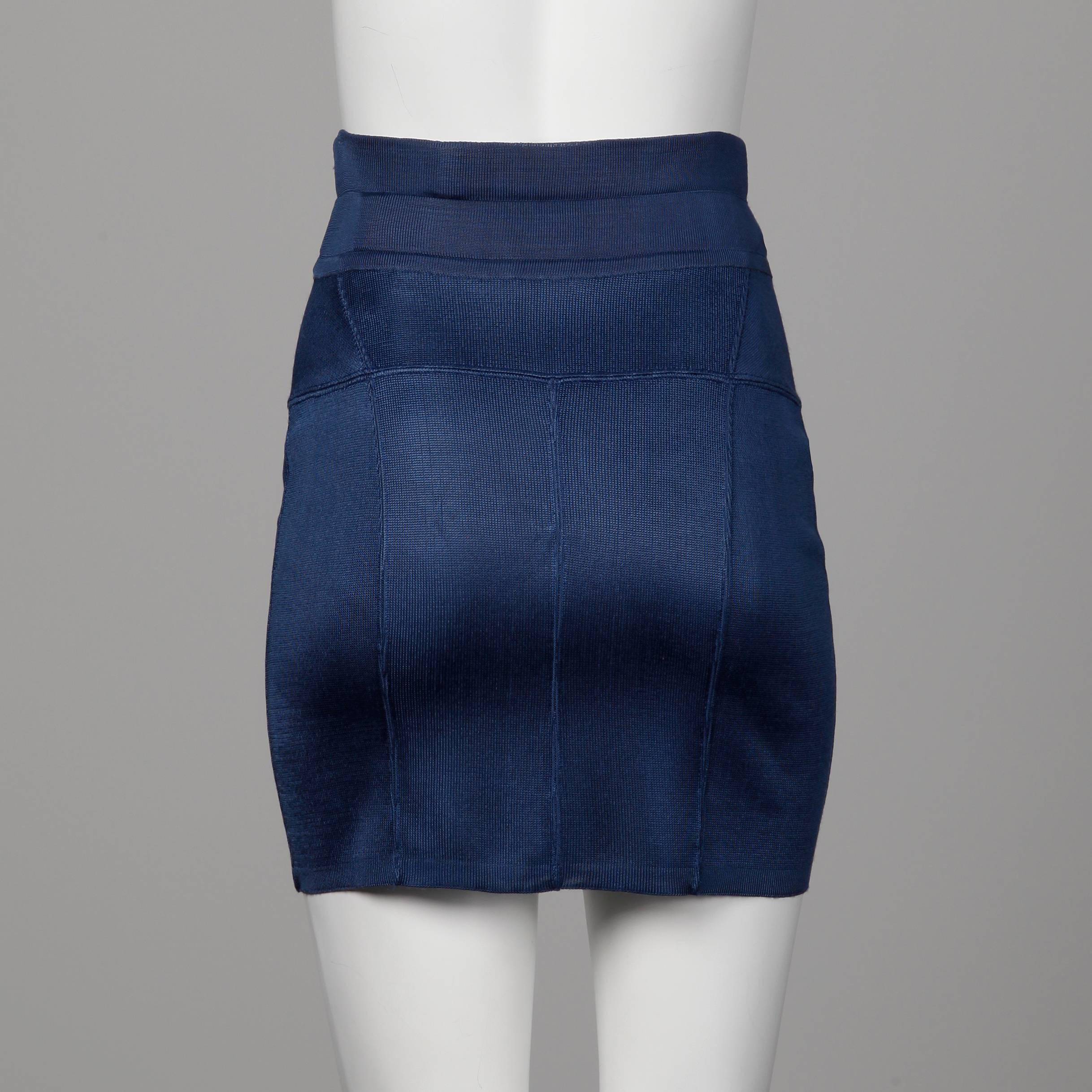 Women's 1990s Azzedine Alaia Vintage Sexy Blue Knit Body Con Mini Skirt
