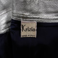 Krizia Vintage High Waist Metallic Silver Leather Shorts with Attached Belt
