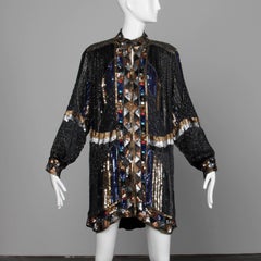 Vintage Silk Metallic Sequin Beaded + Rhinestone Embellished Jacket Coat/ Duster