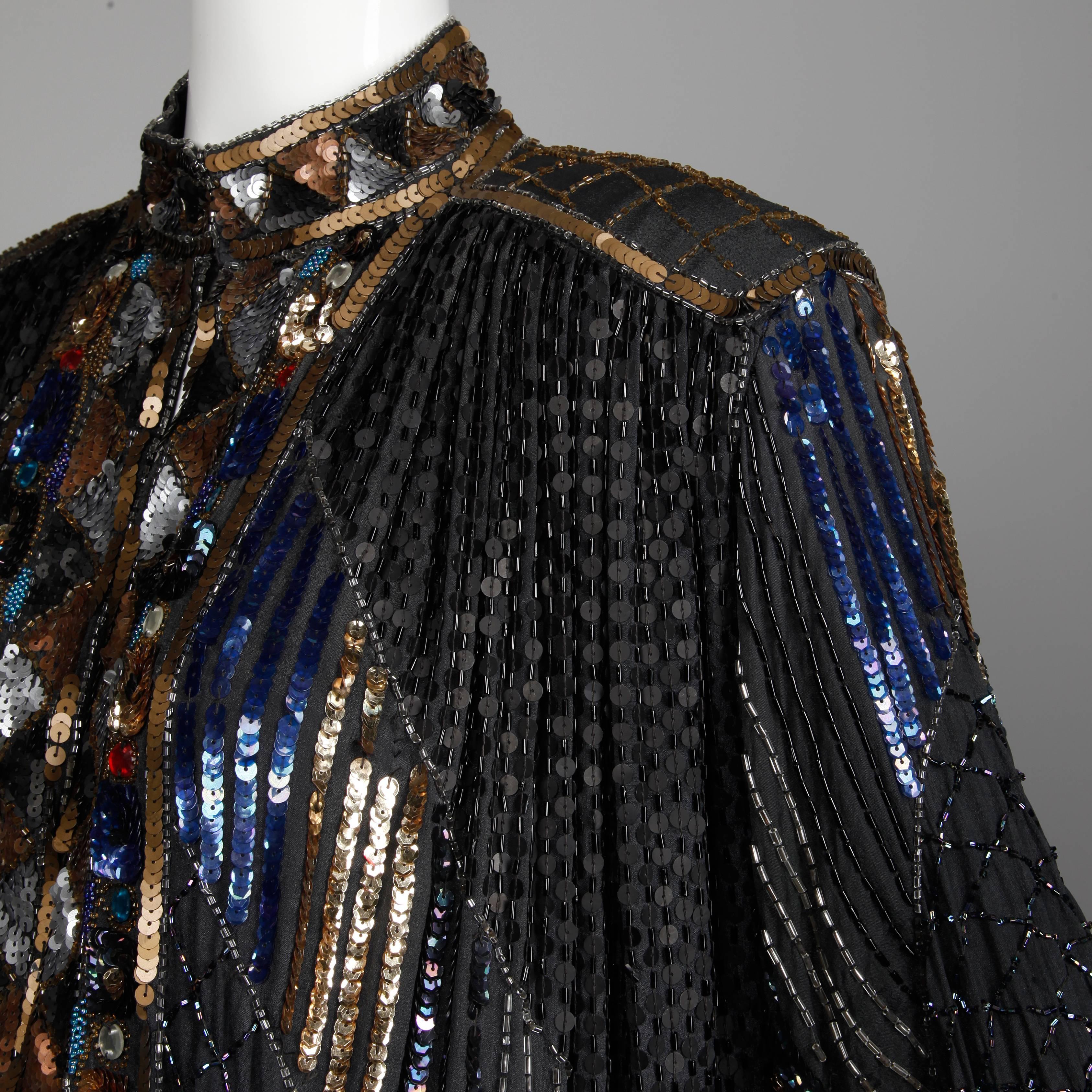 Vintage Silk Metallic Sequin Beaded + Rhinestone Embellished Jacket Coat/ Duster 1