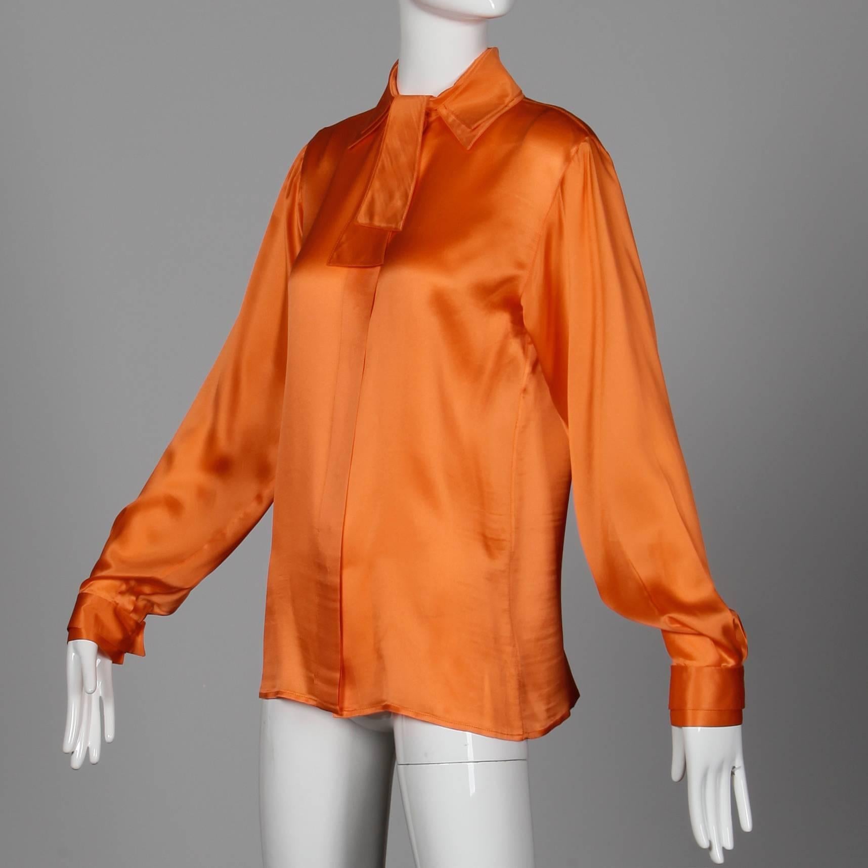 Unworn w/ Original $5, 995.00 Tags Claude Montana Vintage Orange Silk Blouse Top In New Condition In Sparks, NV
