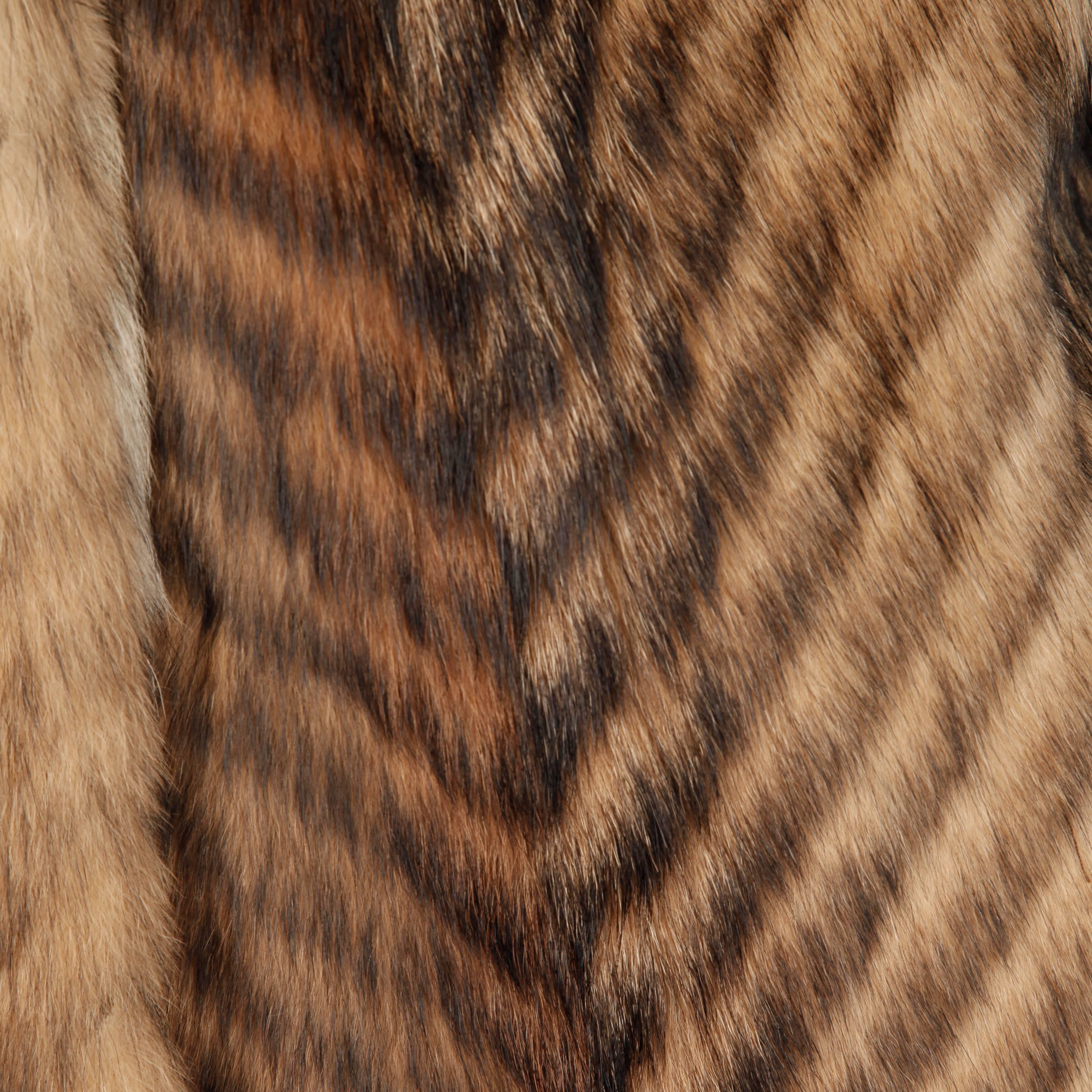 Vintage Brown + Beige Feathered Chevron Wolf Fur Short Car Coat or Jacket 1