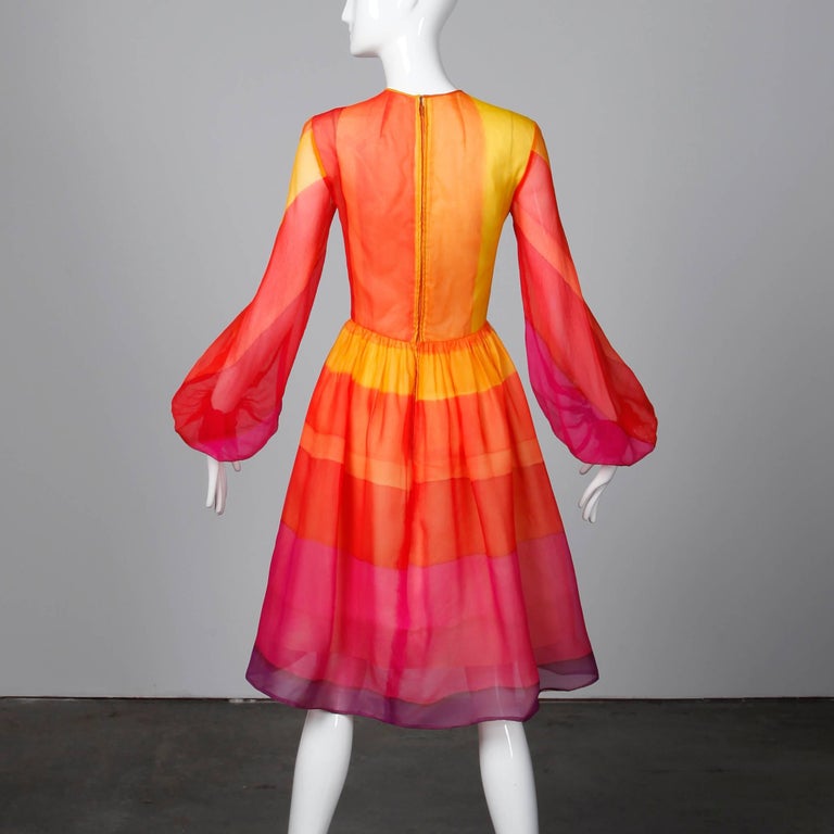 1960s Kiki Hart Vintage Bright Rainbow Dyed Color Block Silk Chiffon ...