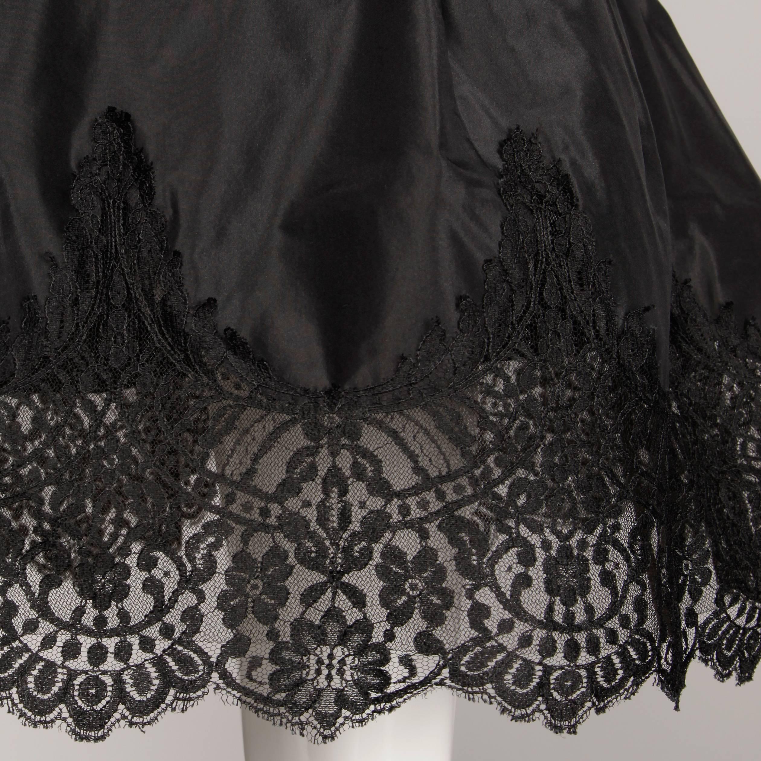 1990s Arnold Scaasi Vintage Black Silk Nude Illusion Chantilly Lace Dress 2