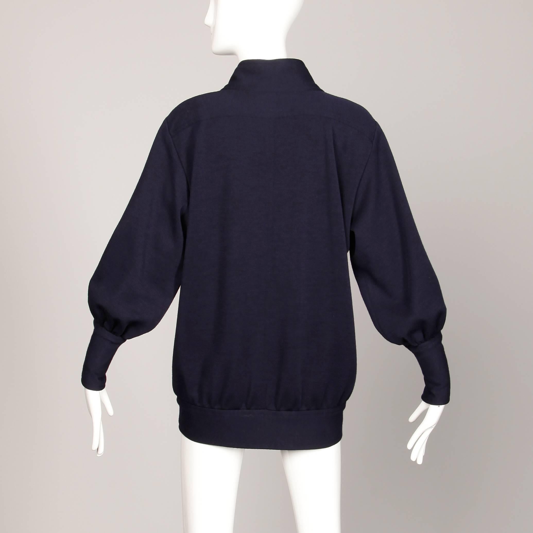 Yves Saint Laurent YSL Vintage Navy Blue Wool Knit Sweater or Jumper Top In Excellent Condition In Sparks, NV