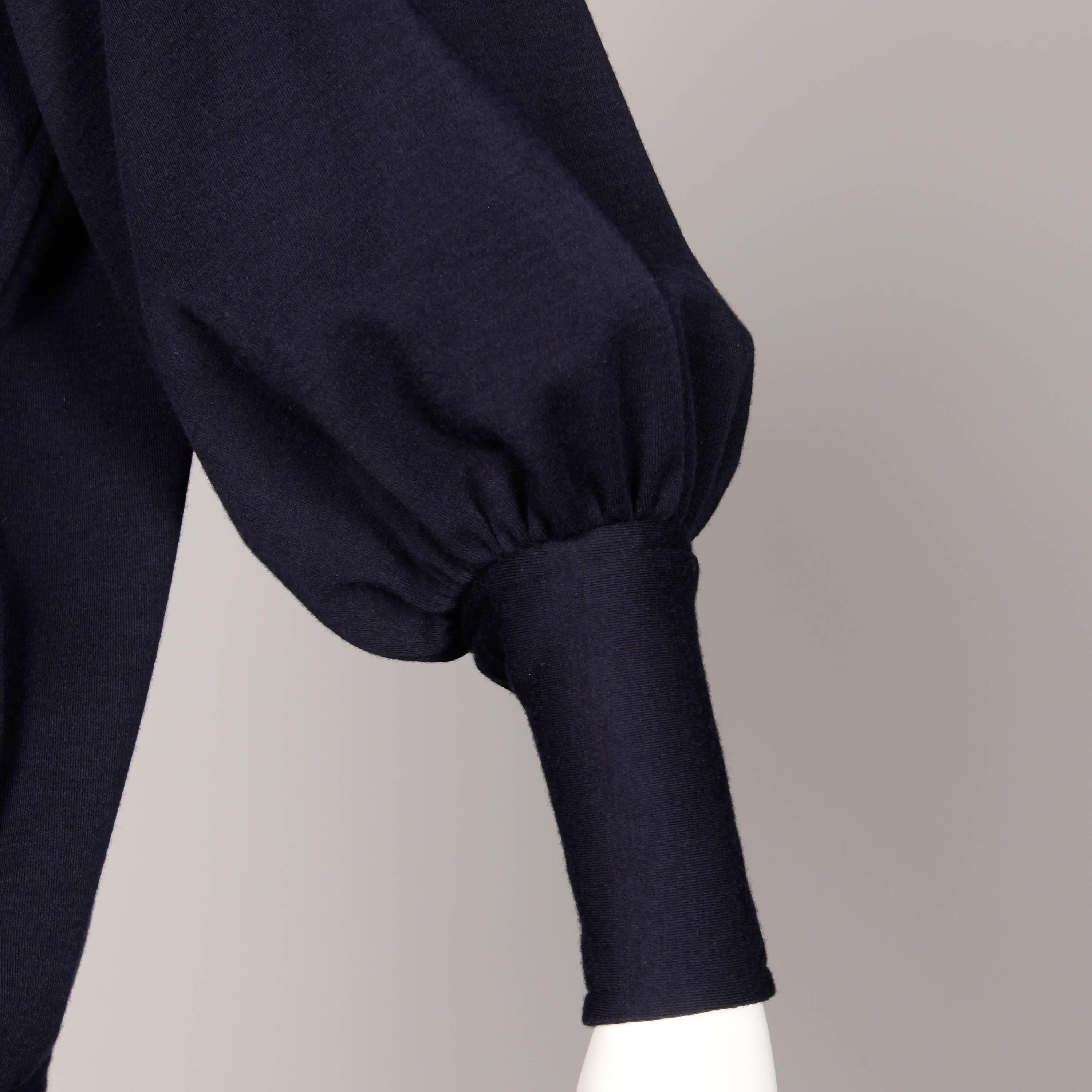 Black Yves Saint Laurent YSL Vintage Navy Blue Wool Knit Sweater or Jumper Top