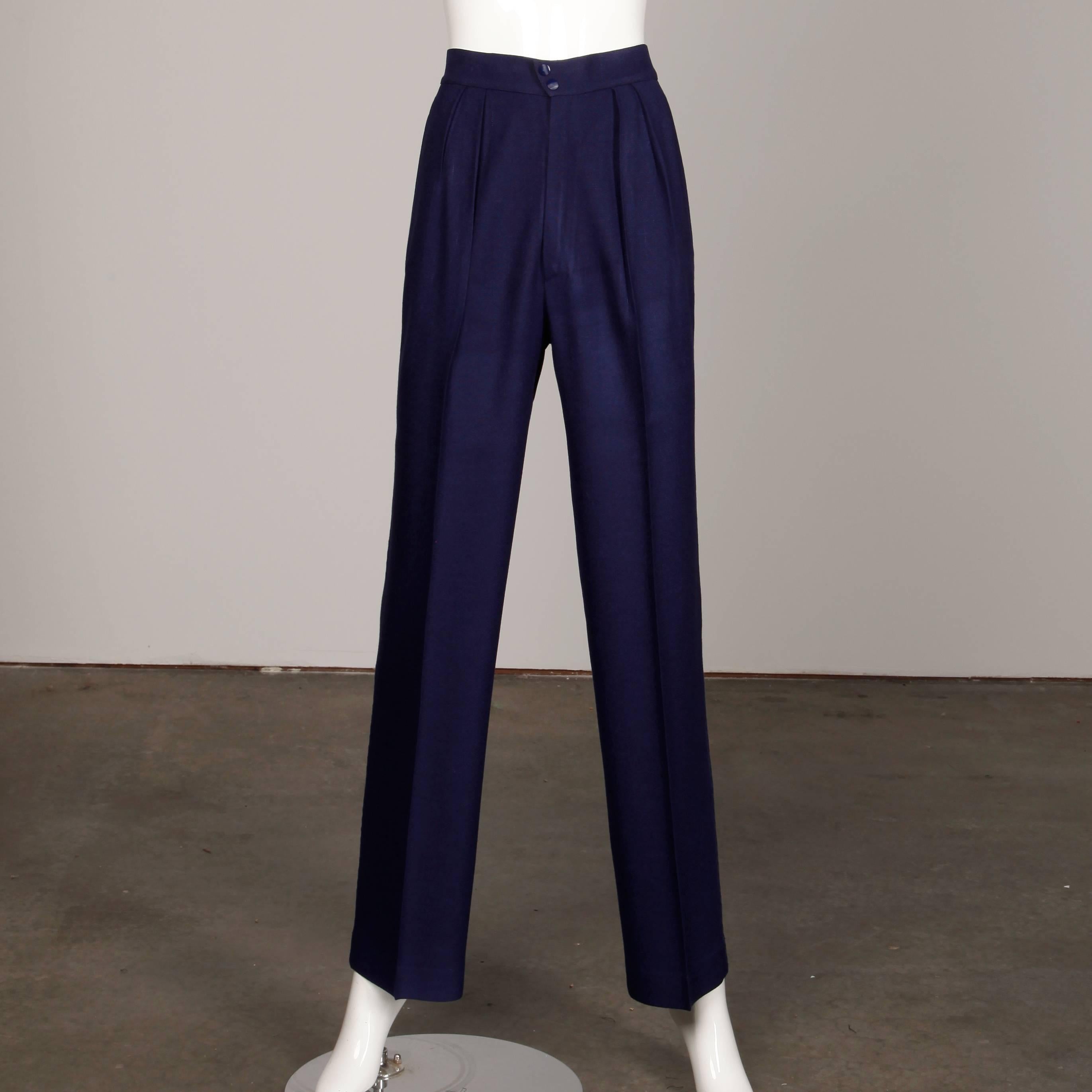 Black 1980s Thierry Mugler Vintage Navy Blue Cut Out Jacket + Pants Suit Ensemble
