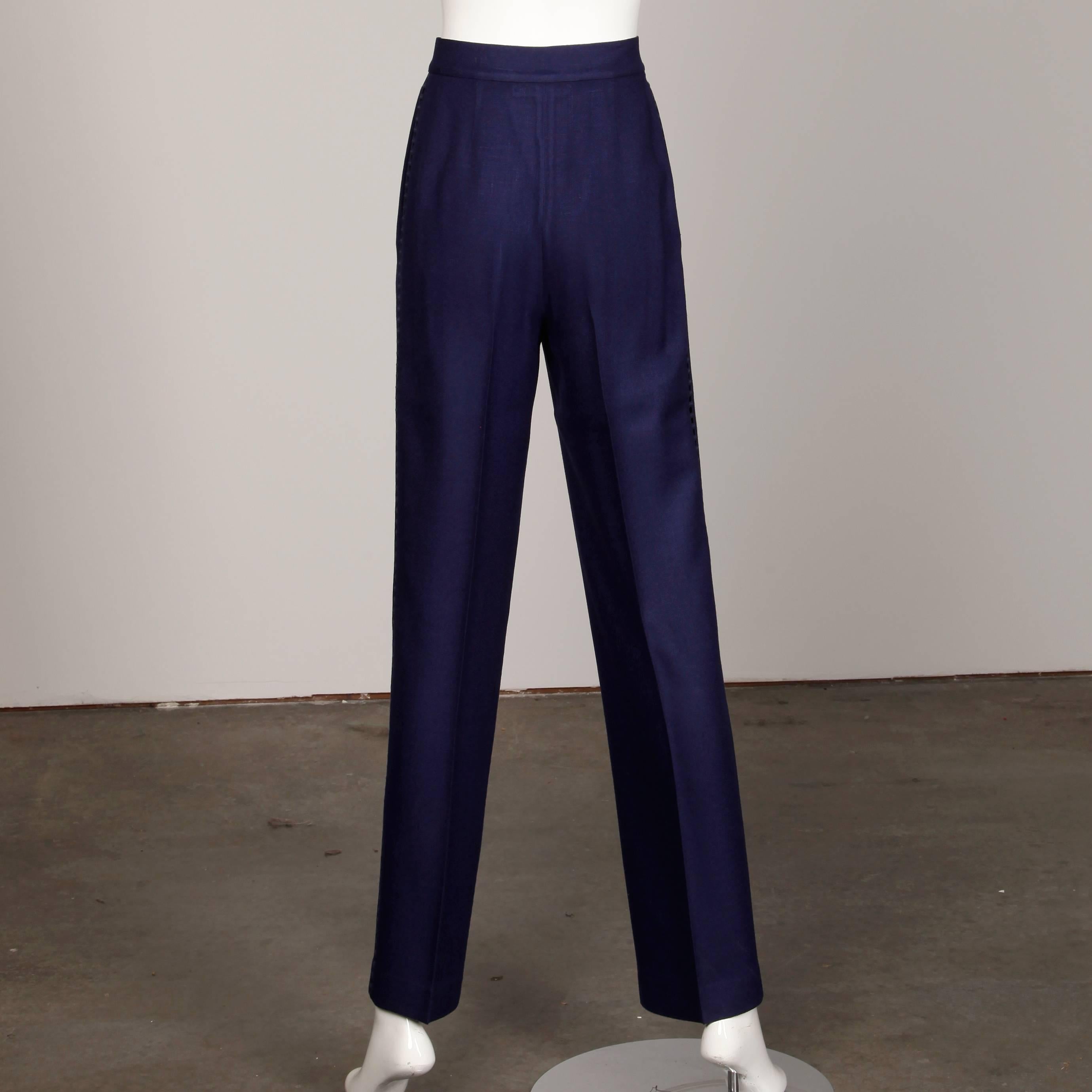1980s Thierry Mugler Vintage Navy Blue Cut Out Jacket + Pants Suit Ensemble 2