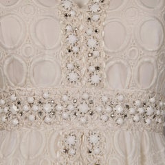 Off White Vintage Eyelet Lace Dress with Prong Set Rhinestones and Beads, 1960s