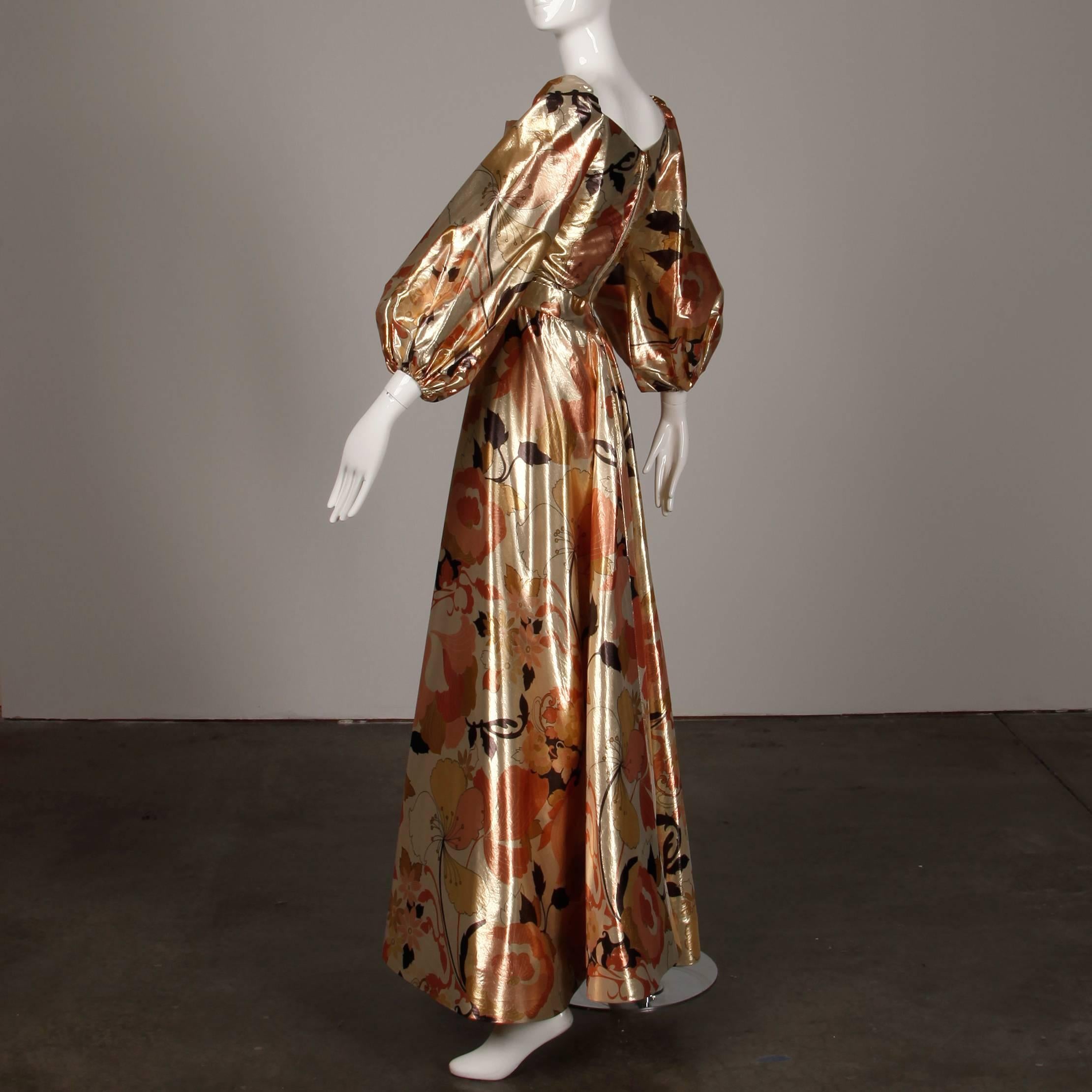 1970s Arnold Scaasi Vintage Metallic Gold Lamé Silk Dress/ Gown (Skirt + Top) For Sale 1